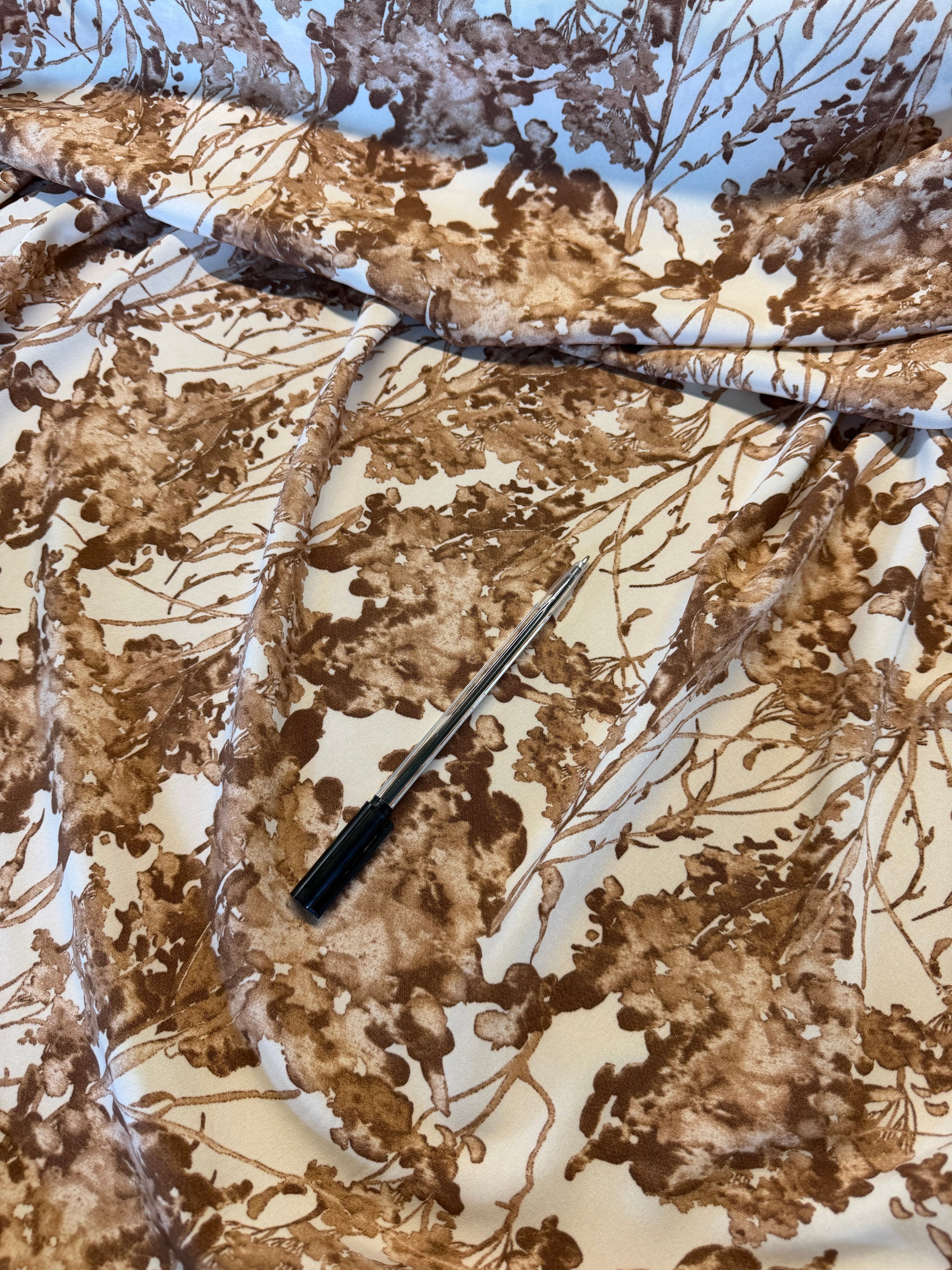 Brown & Cream Floral Printed Polyester Fabric – 154 cm Wide