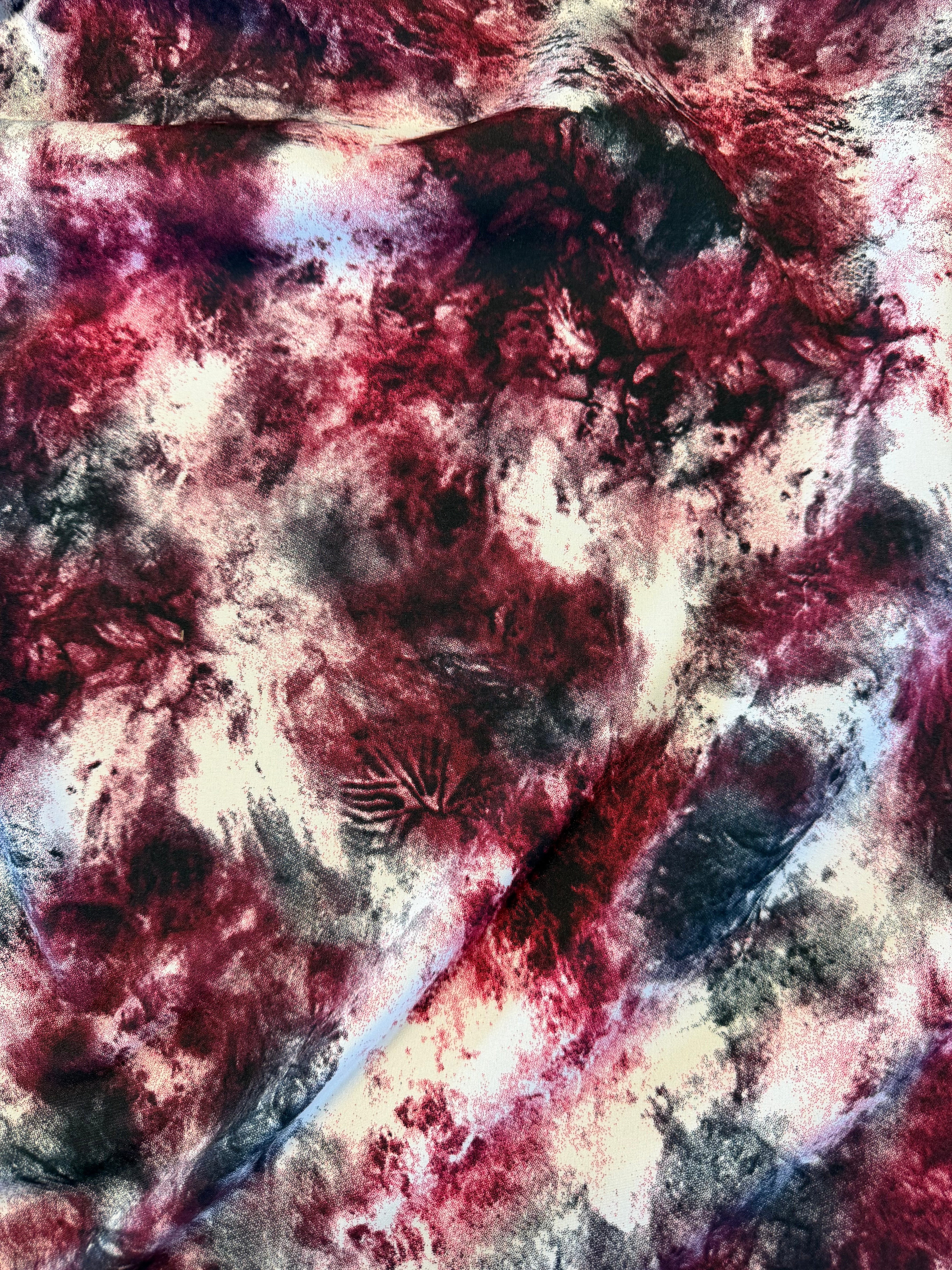 Burgundy & Black Abstract Printed Polyester Fabric – 154 cm Wide