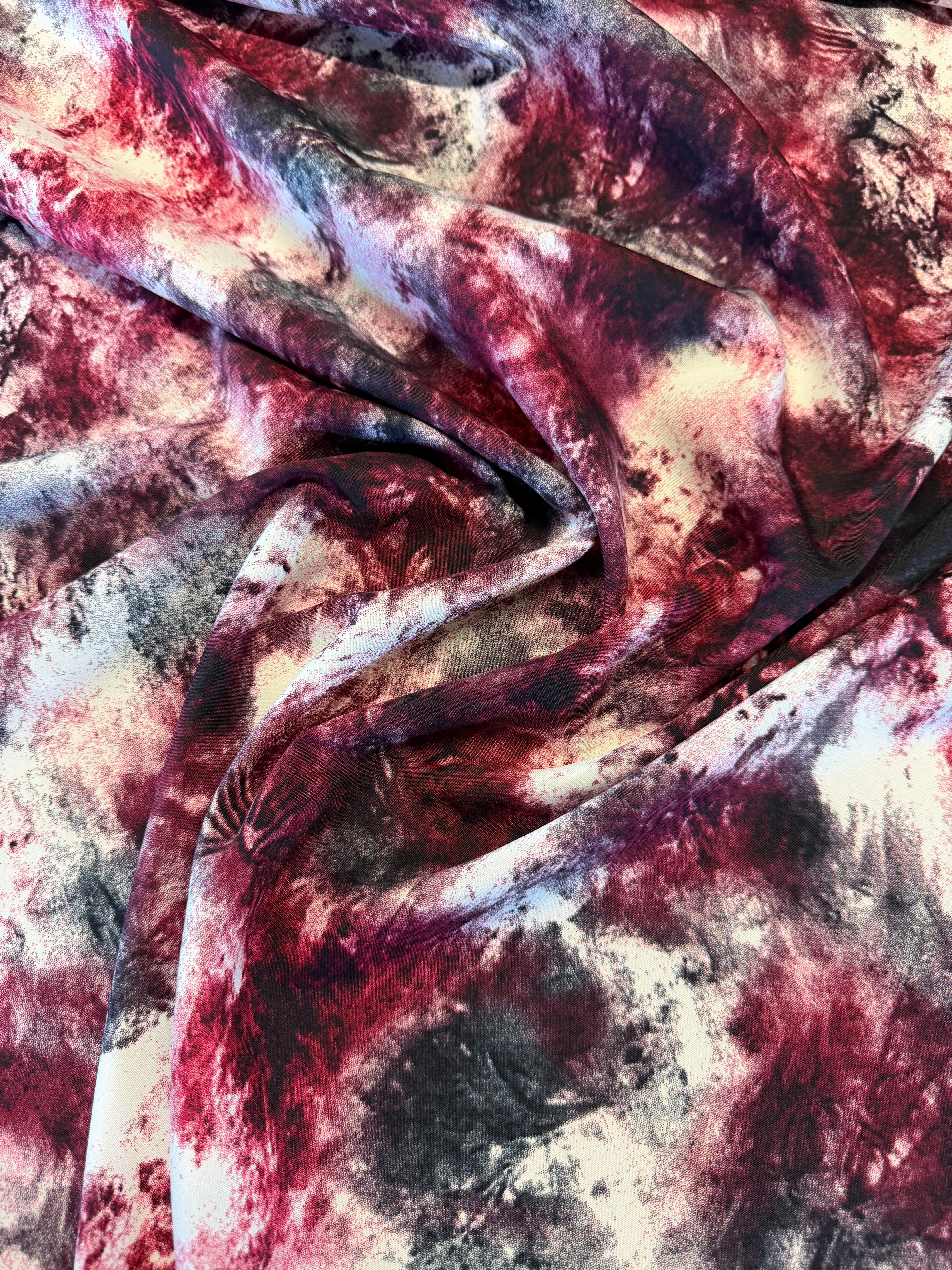 Burgundy & Black Abstract Printed Polyester Fabric – 154 cm Wide