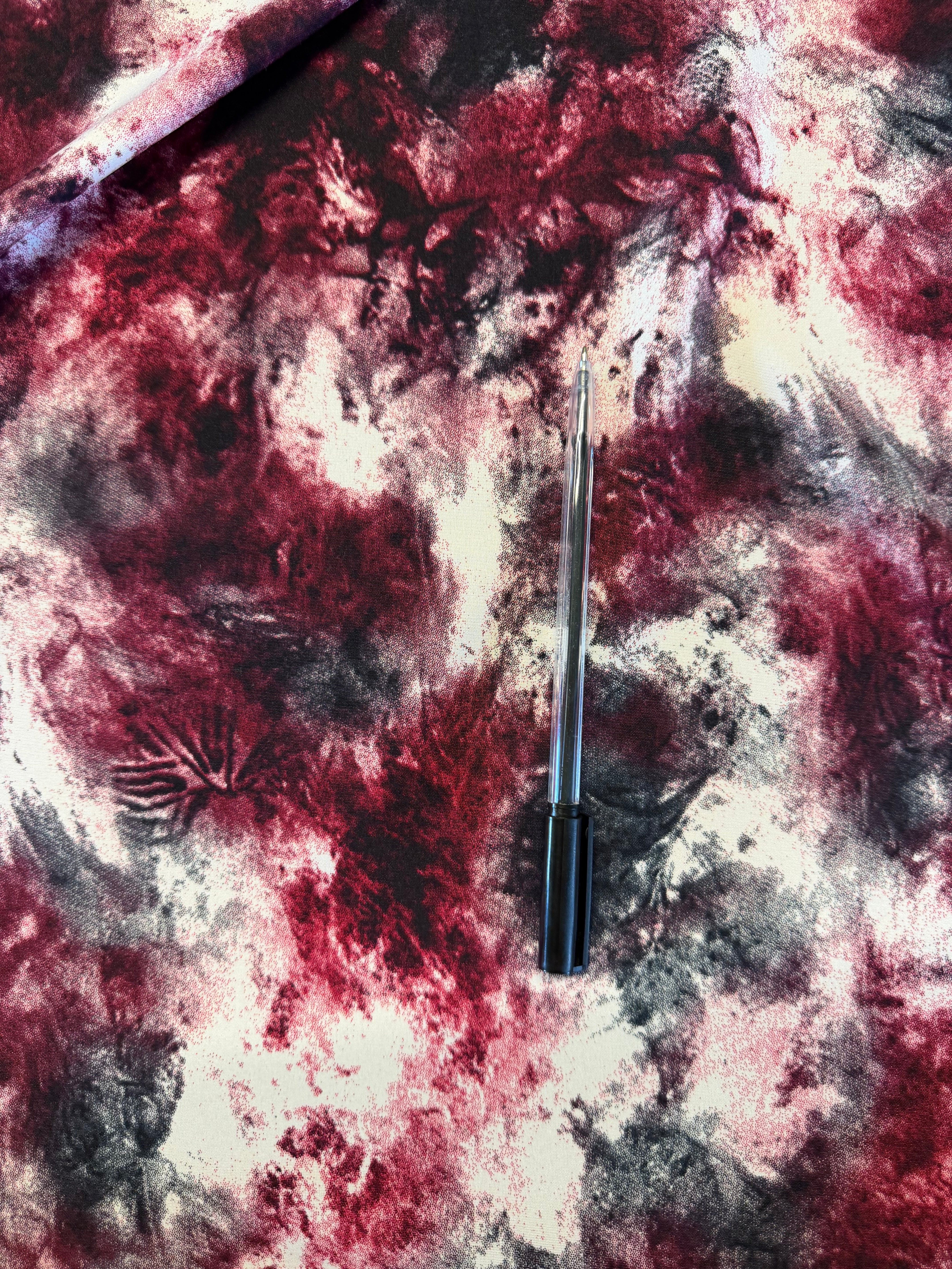 Burgundy & Black Abstract Printed Polyester Fabric – 154 cm Wide