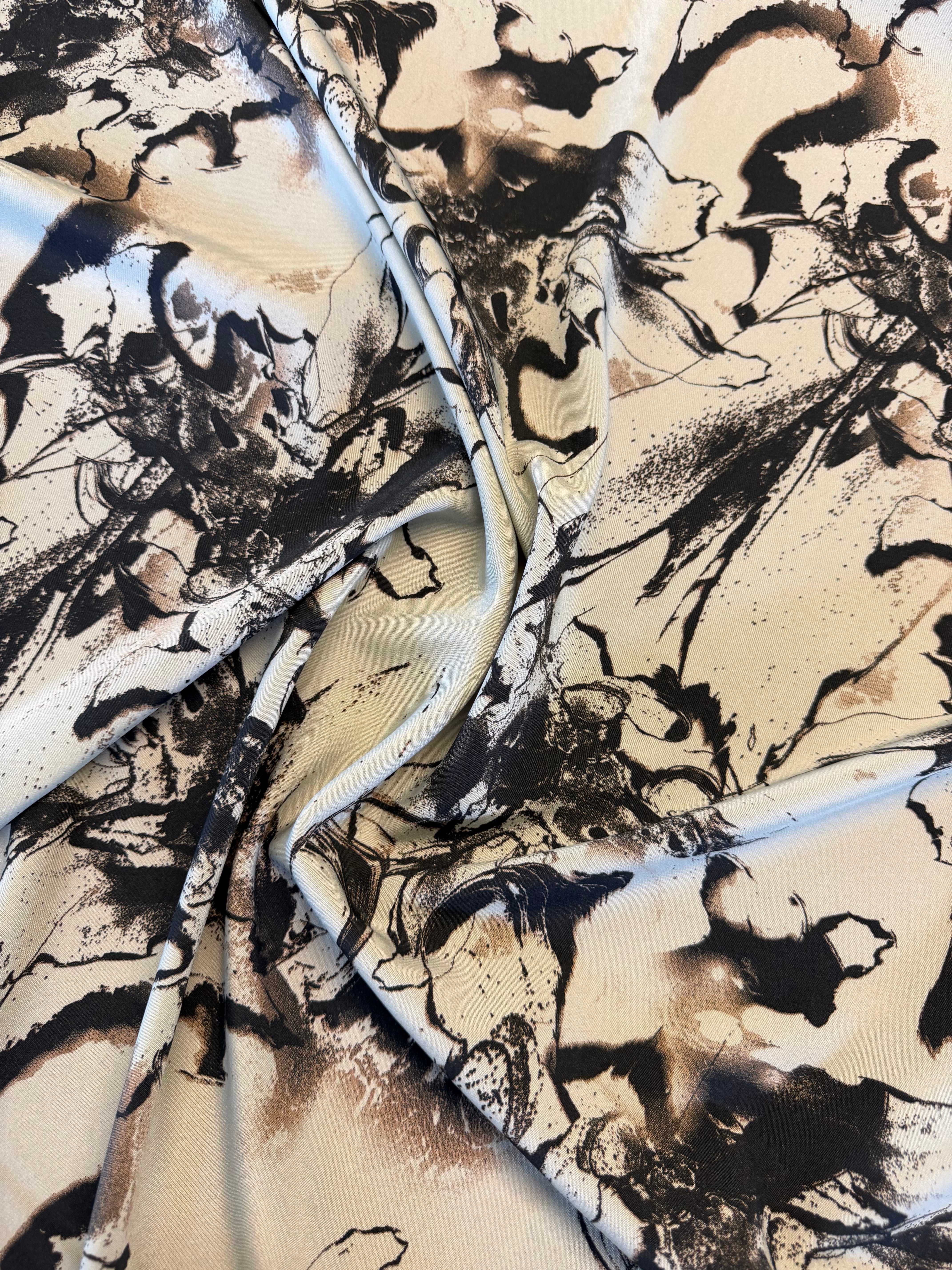 Steel Grey Abstract Printed Polyester Fabric – 154 cm Wide