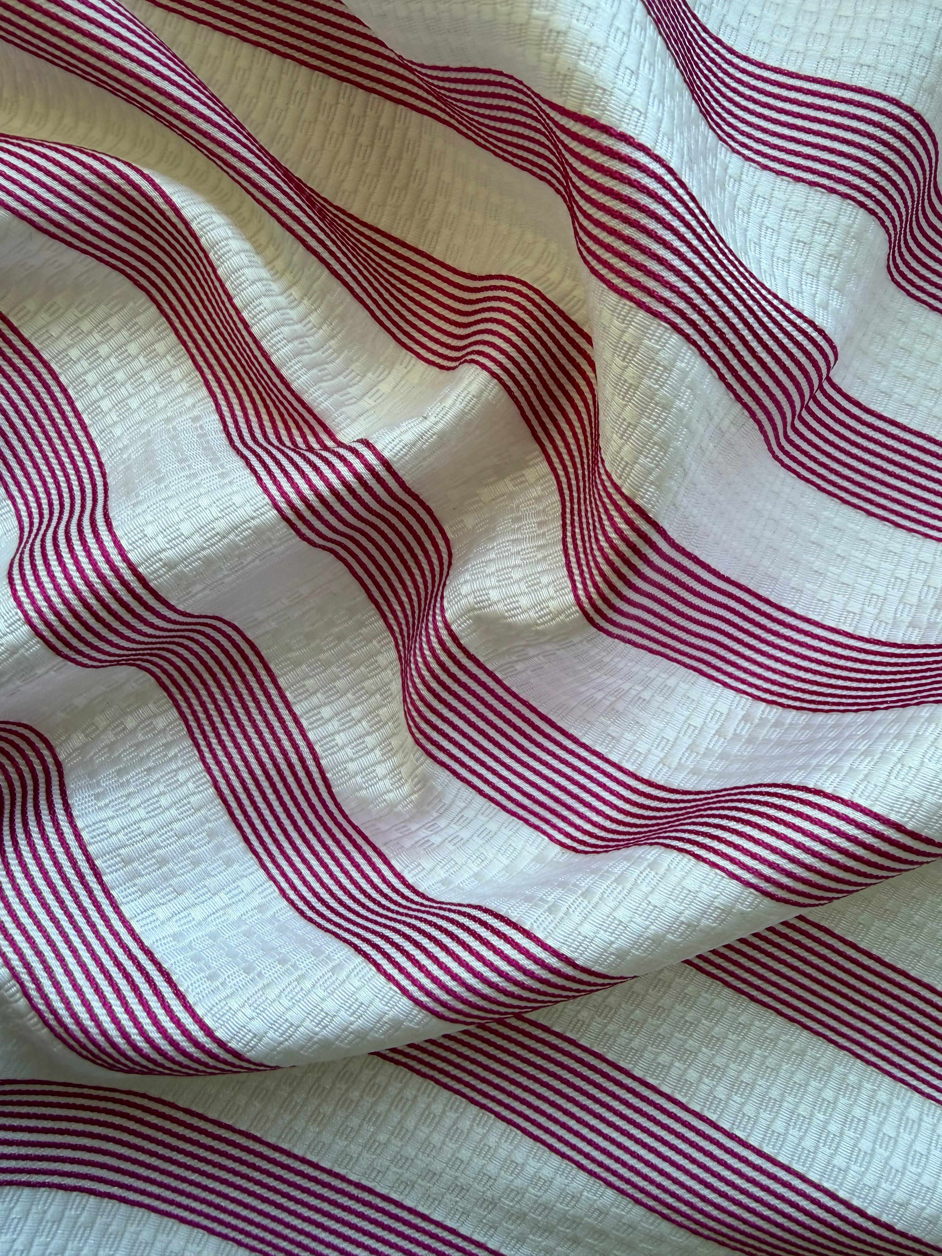 White Textured Fabric with Pink Stripes – 130 cm Wide, German Woven