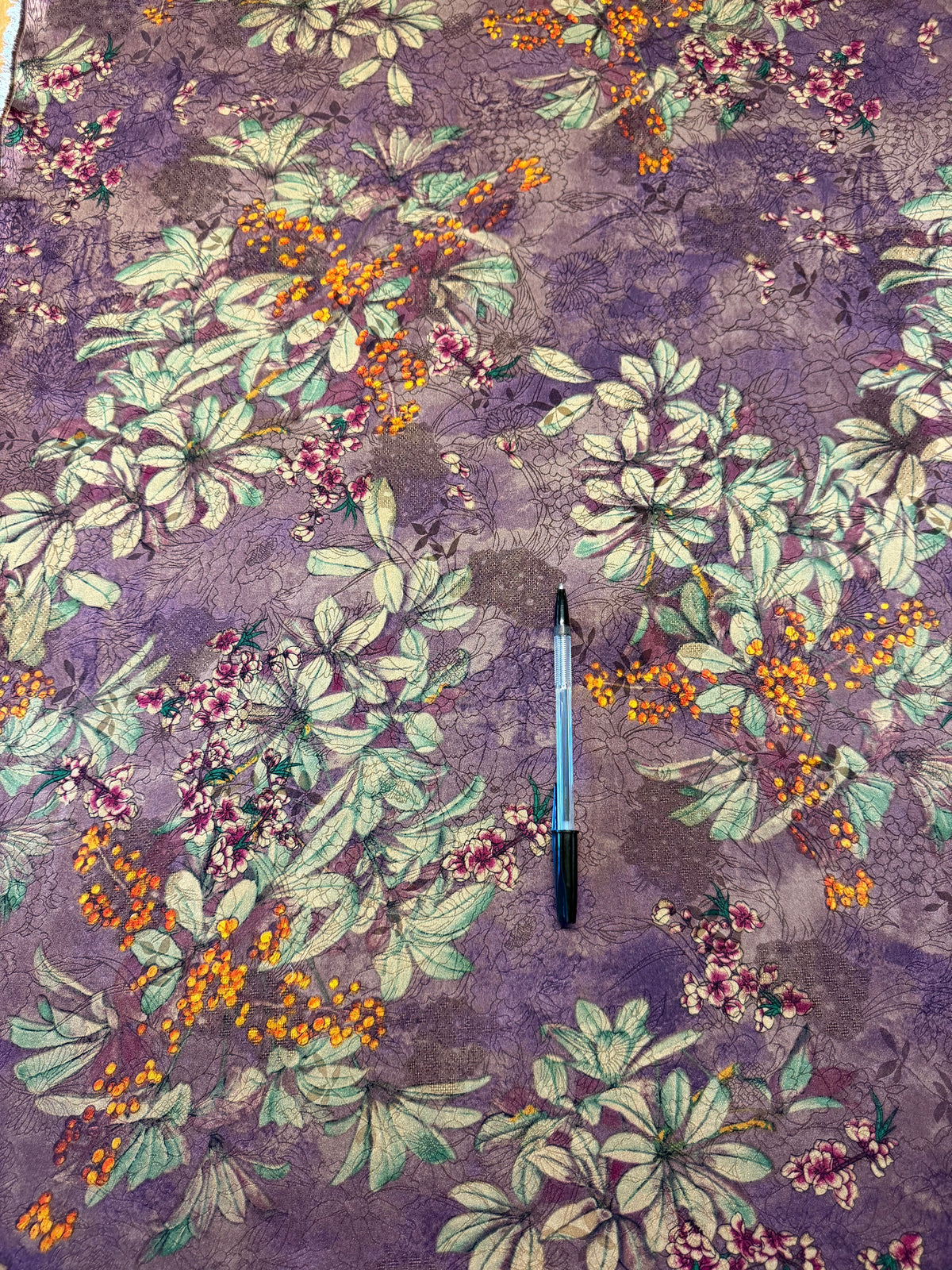 Purple Floral Chinoiserie Satin – 100% Polyester – 145 cm Wide