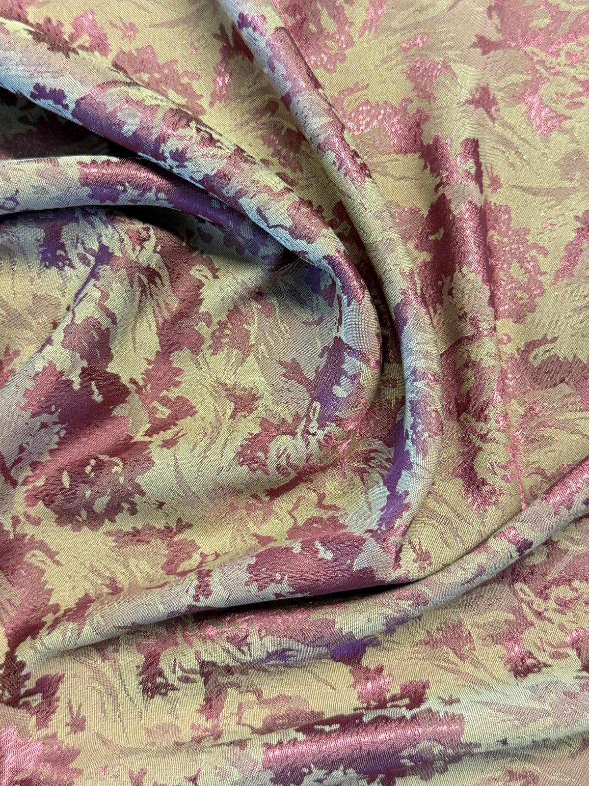 Beige & Deep Pink Jacquard Fabric – 100% Polyester, 154cm Wide