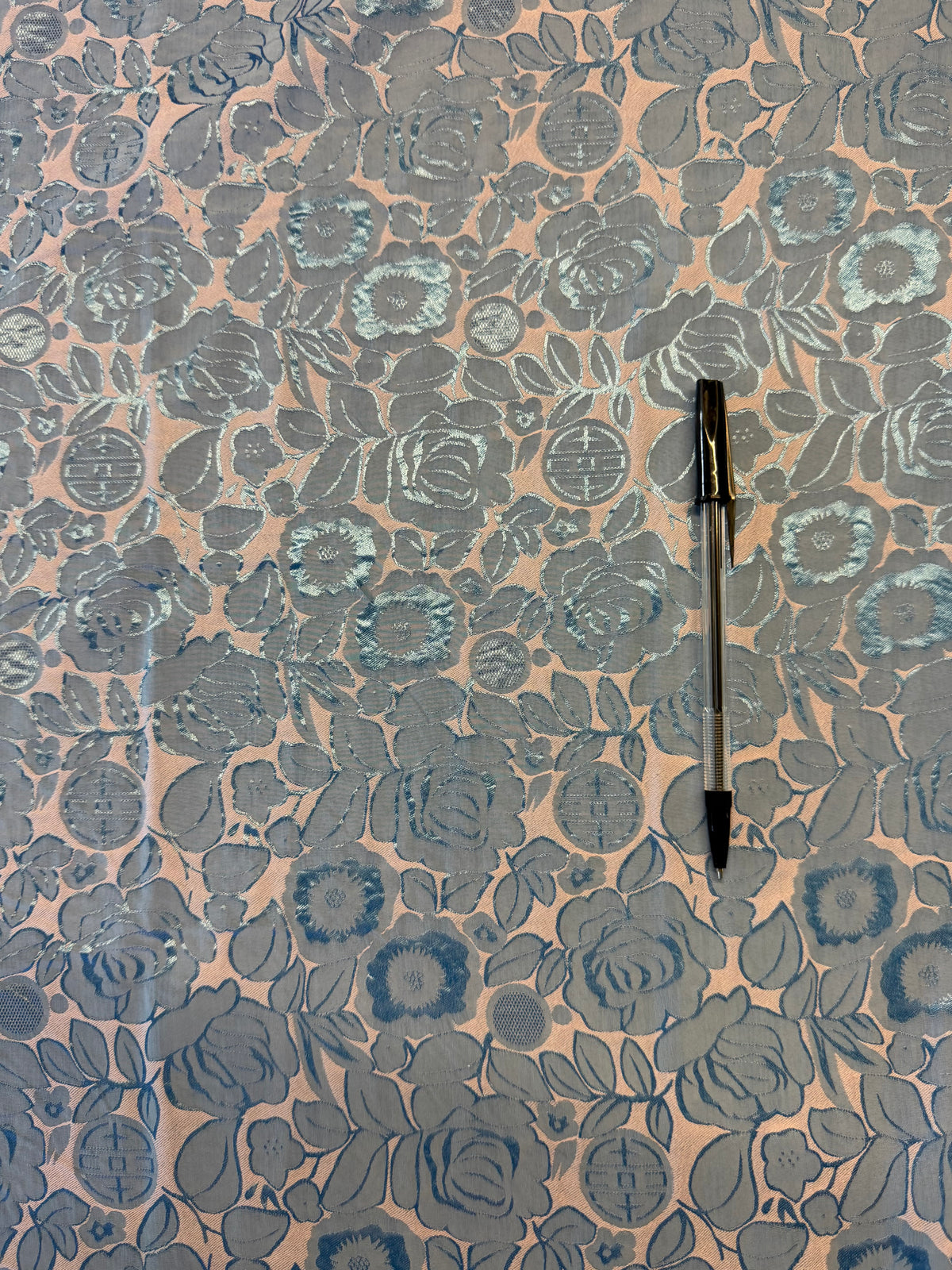 Sky Blue Floral Jacquard - 100% Polyester - 150cms Wide