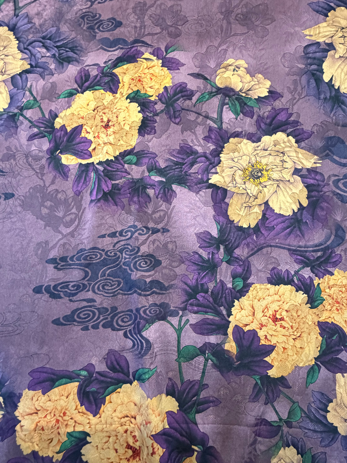 Purple Floral Chinoiserie Satin – 100% Polyester – 145 cm Wide