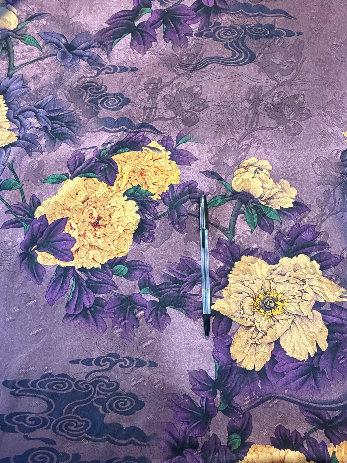 Purple Floral Chinoiserie Satin – 100% Polyester – 145 cm Wide