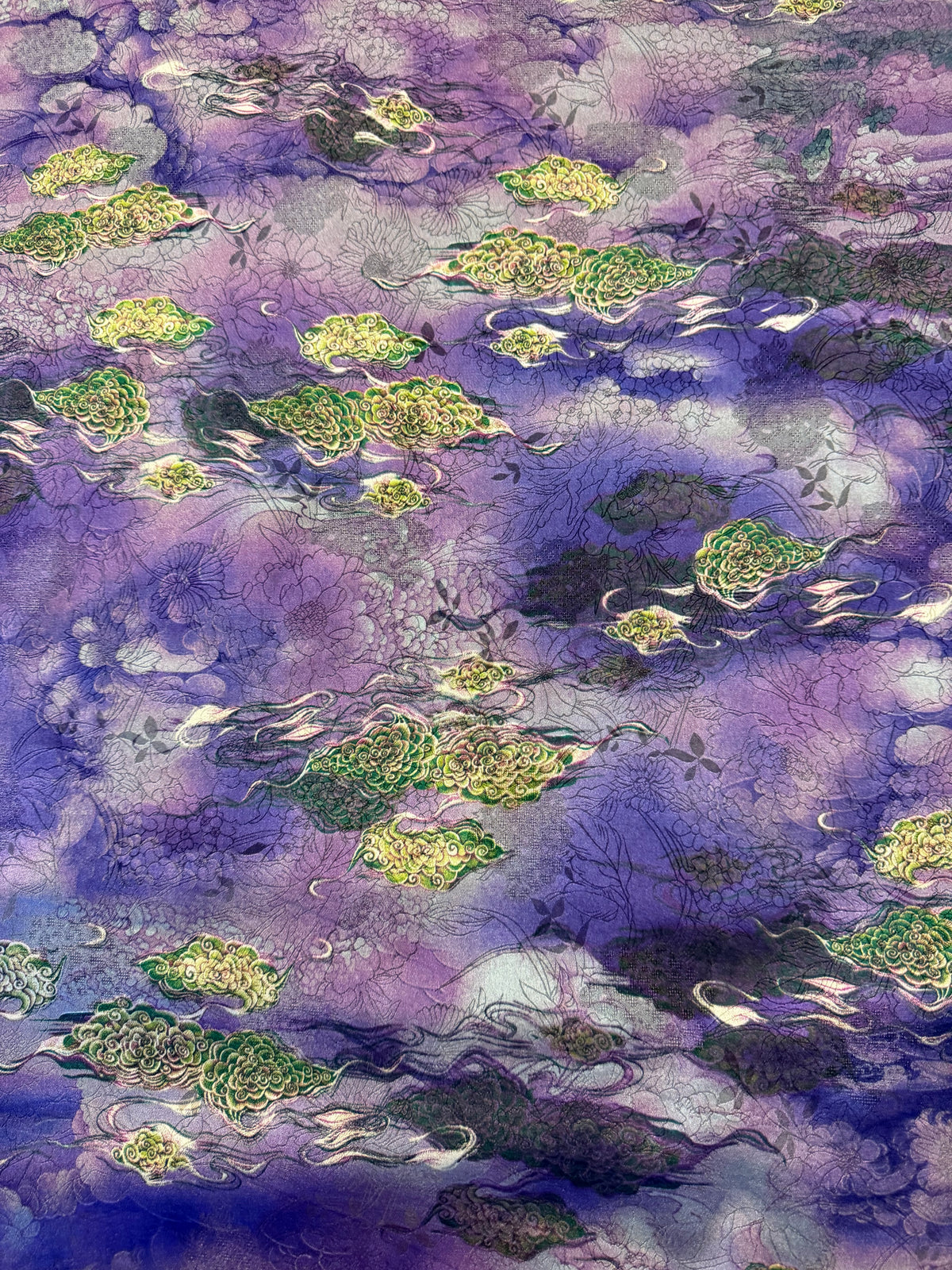 Purple Abstract Floral & Leaf Satin – 100% Polyester – 145 cm Wide