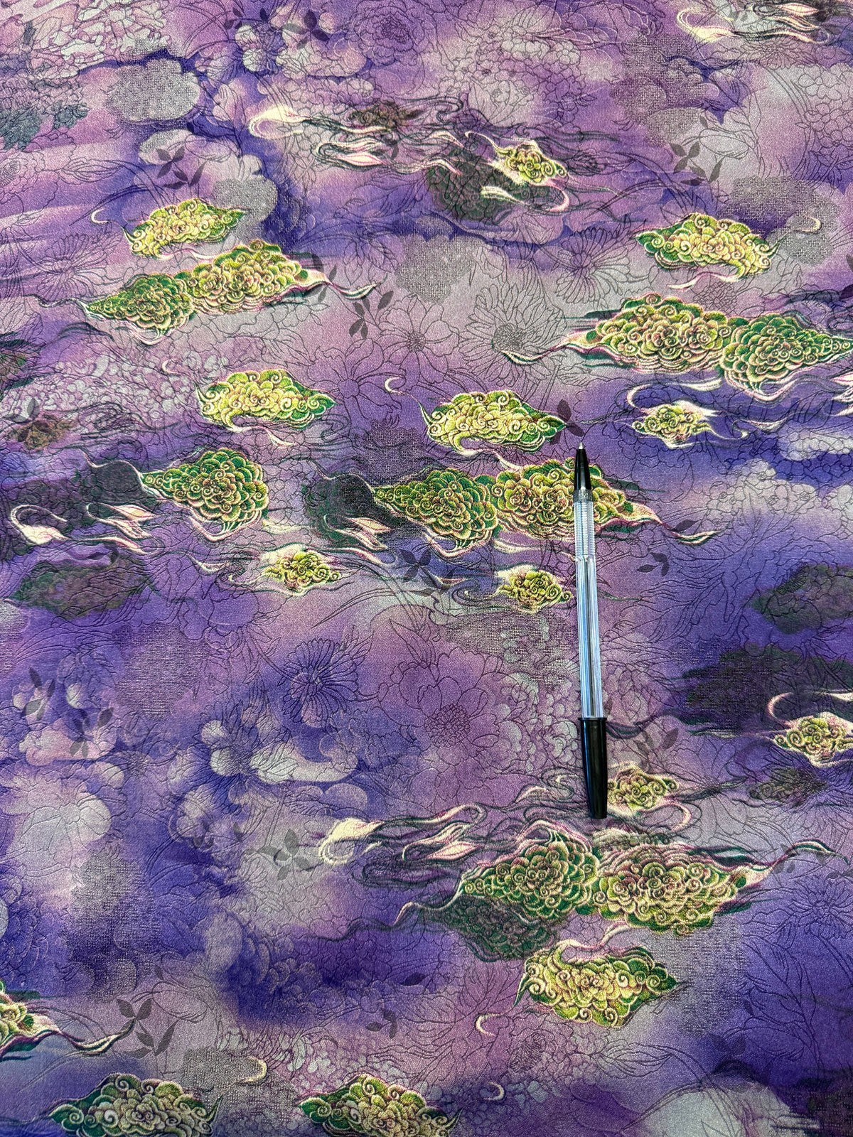 Purple Abstract Floral & Leaf Satin – 100% Polyester – 145 cm Wide