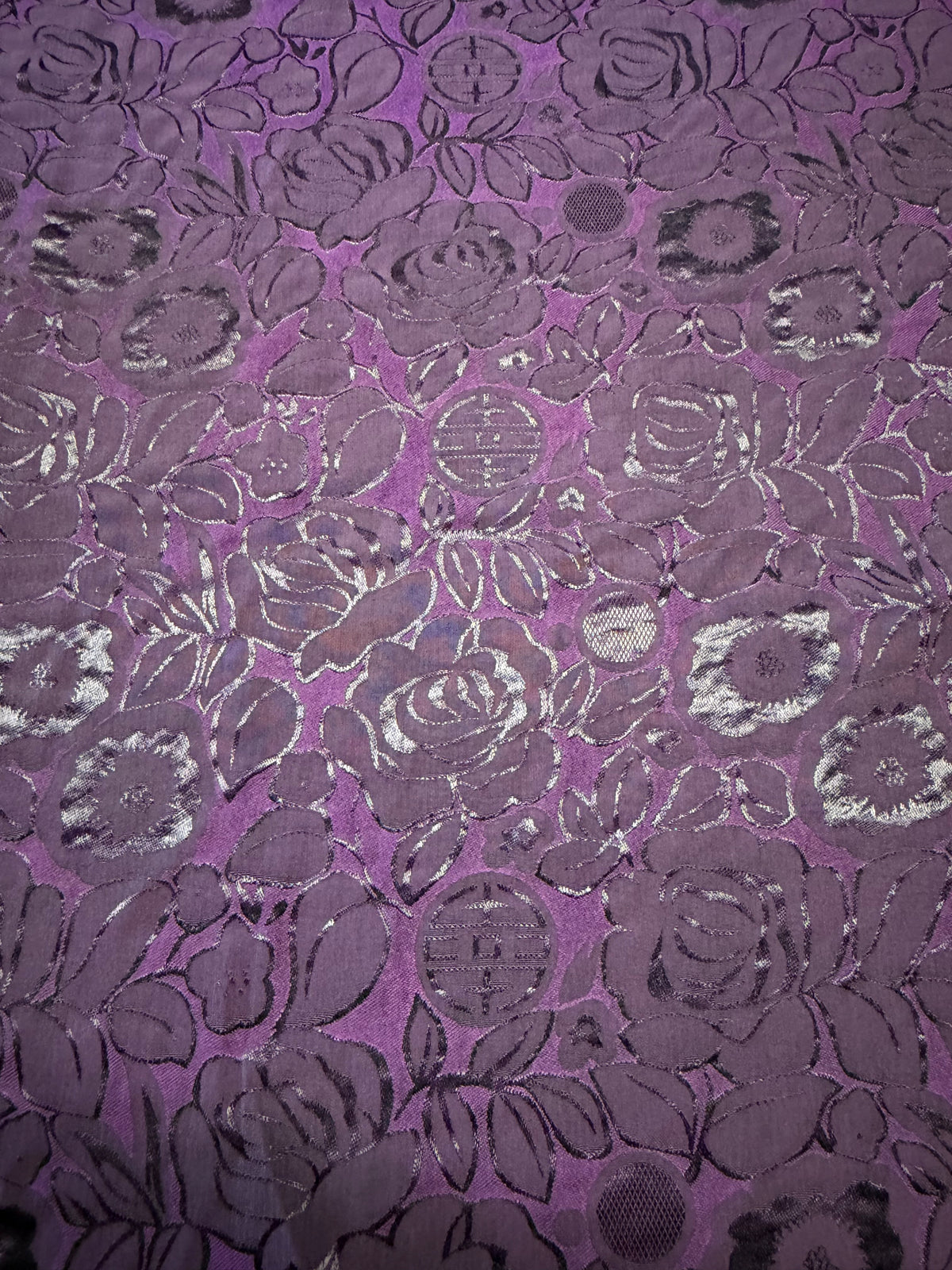 Purple Jacquard Fabric – 100% Polyester – Floral & Leaf Design – 140 cm Wide