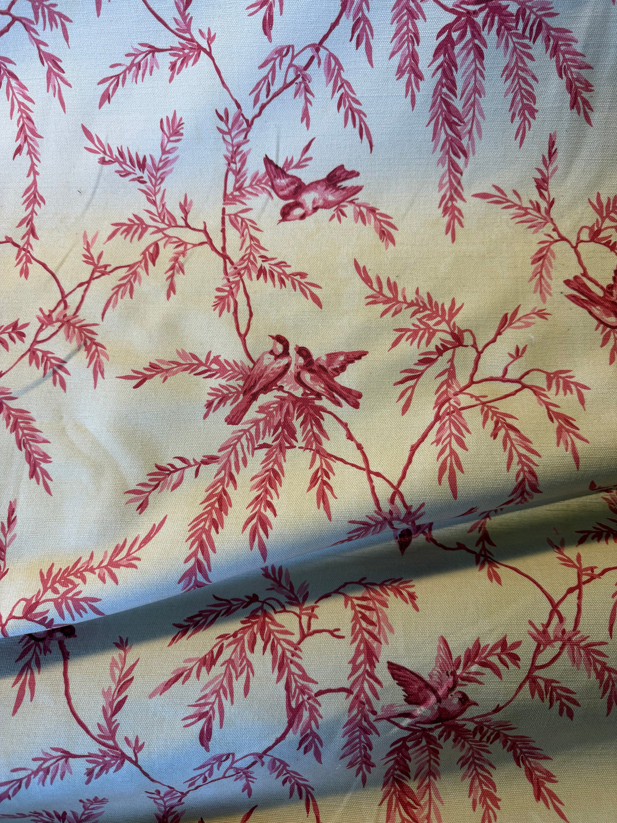 Natural Cotton Furnishing Fabric with Red Birds & Branches – 100% Cotton, 140cm Wide