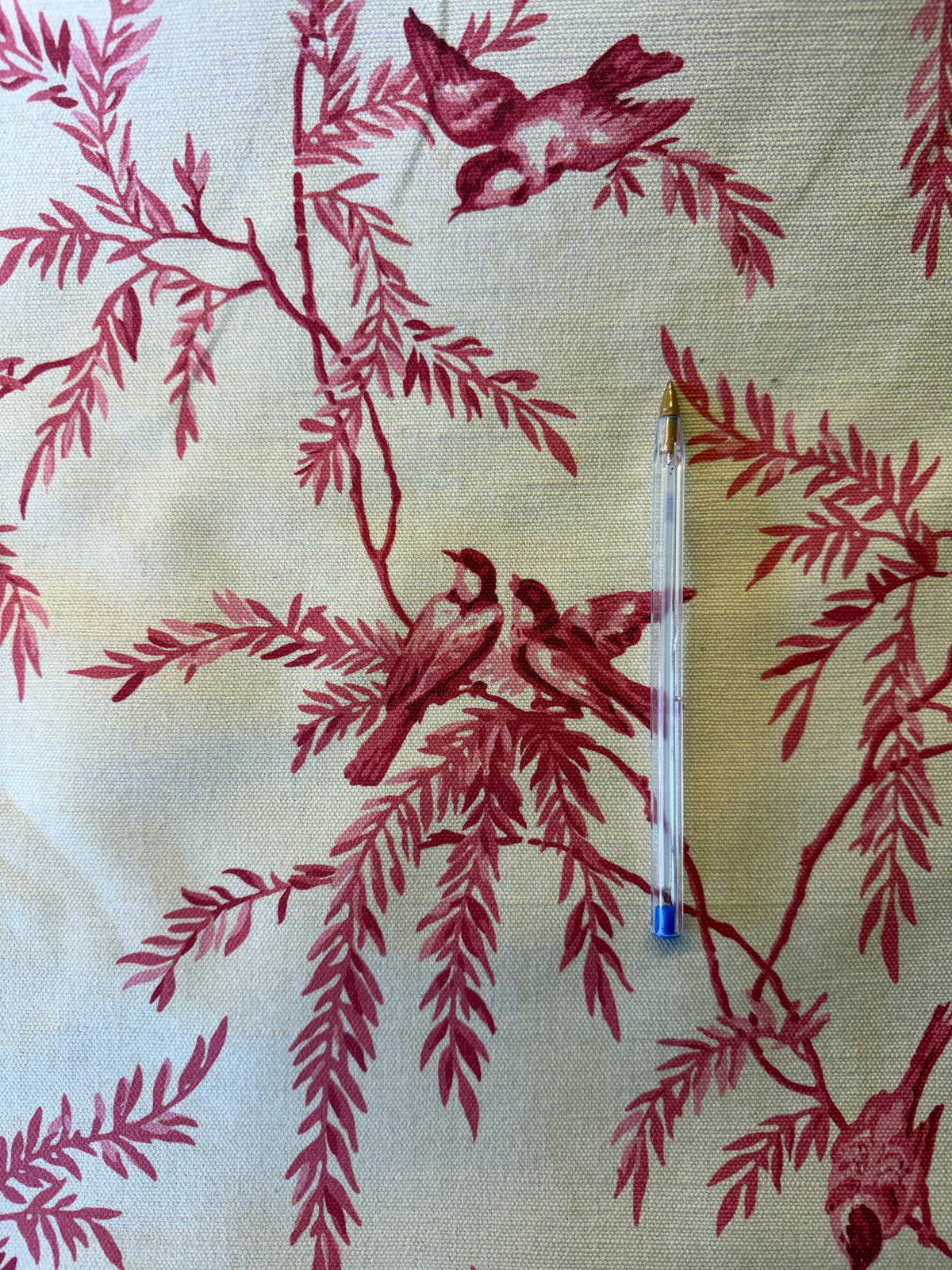 Natural Cotton Furnishing Fabric with Red Birds & Branches – 100% Cotton, 140cm Wide