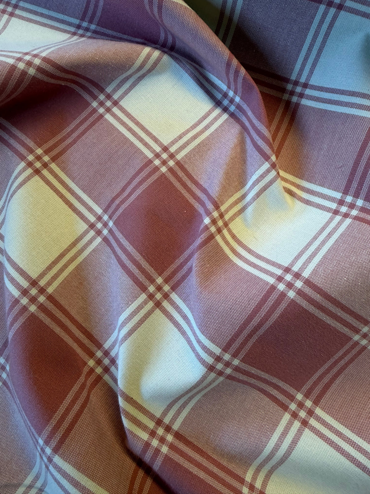 Burgundy & Cream Tartan Furnishing Fabric – Polyester Cotton, 140cm Wide