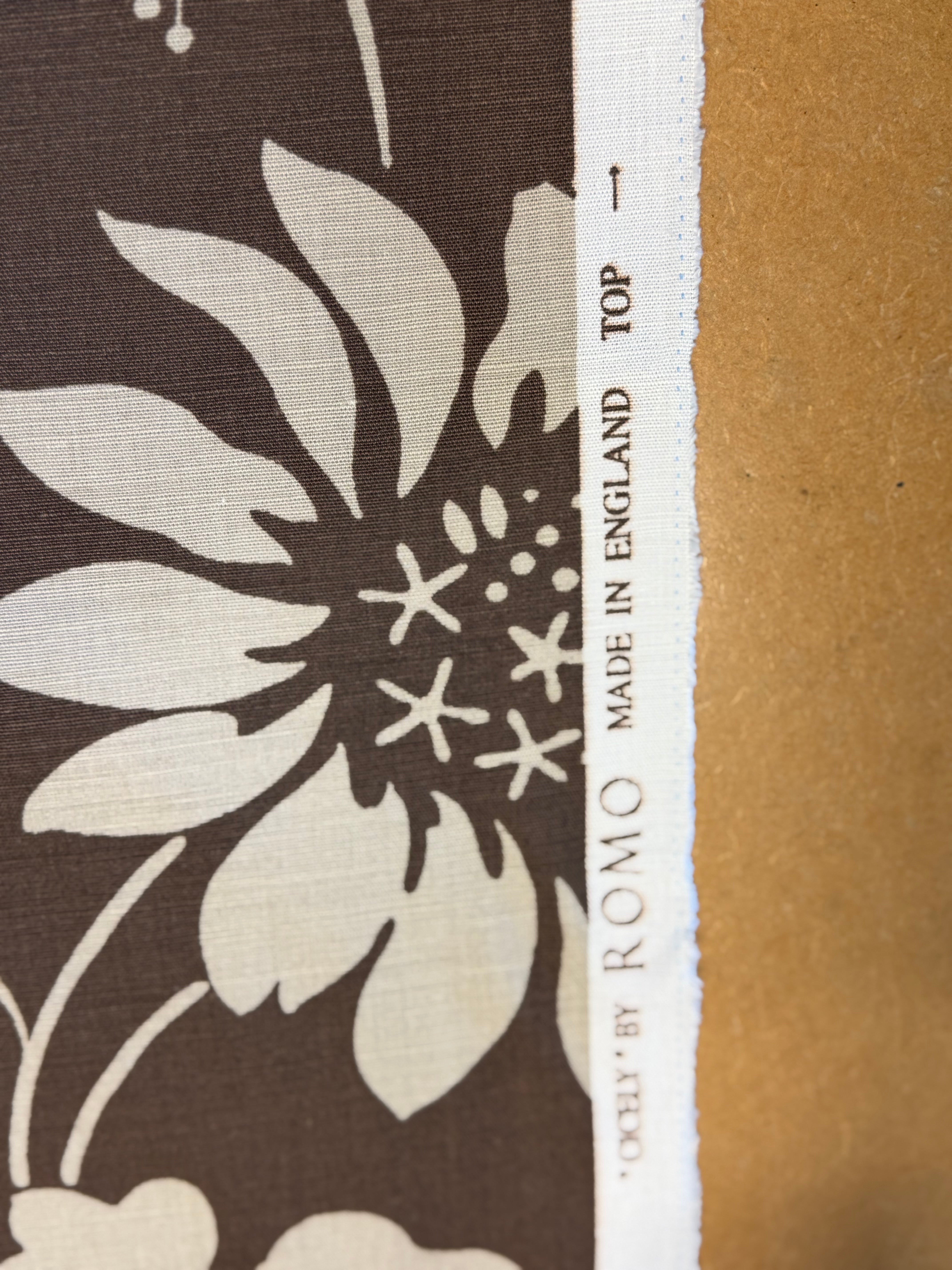 Cicely Furnishing Fabric by Romo – Brown with Cream Design