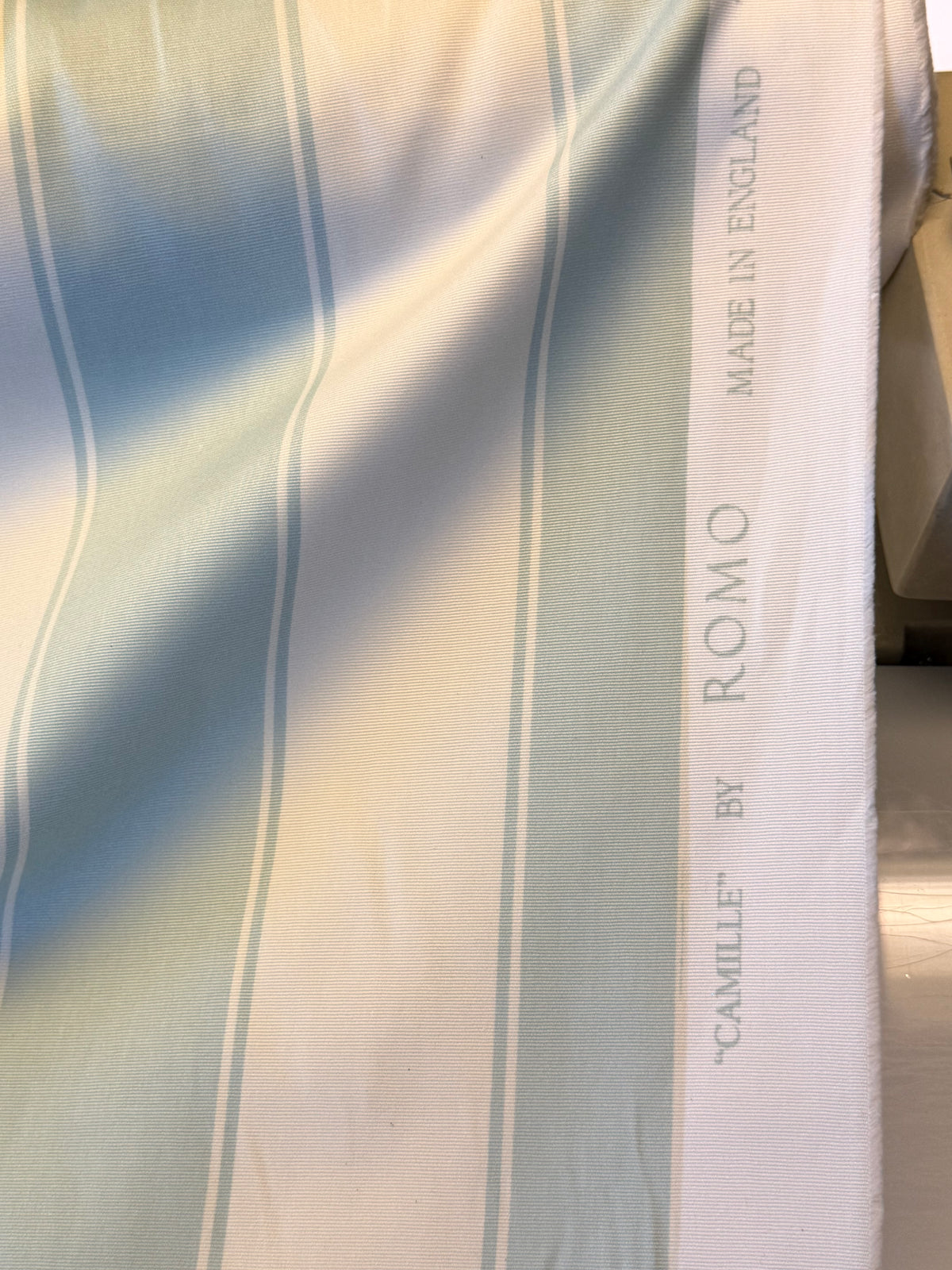 Romo Camille Duck Egg & Cream Striped Interior Fabric – Luxury Soft Furnishing Fabric