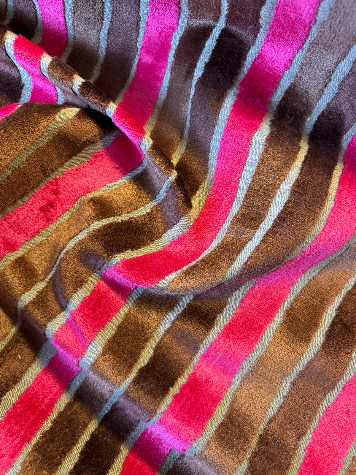Pink and Brown Striped Chenille Fabric for Furnishing – Heavyweight, Luxurious Texture