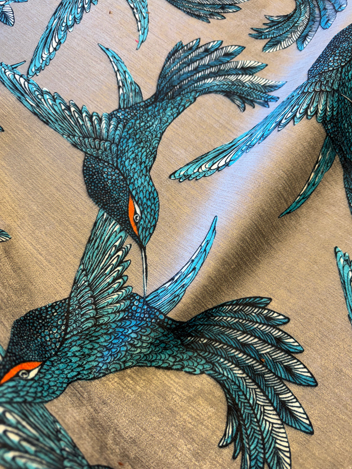Turquoise Hummingbird Furnishing Fabric – 100% Polyester, 140cm Wide