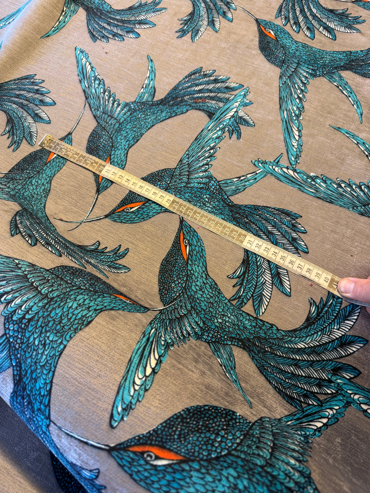 Turquoise Hummingbird Furnishing Fabric – 100% Polyester, 140cm Wide