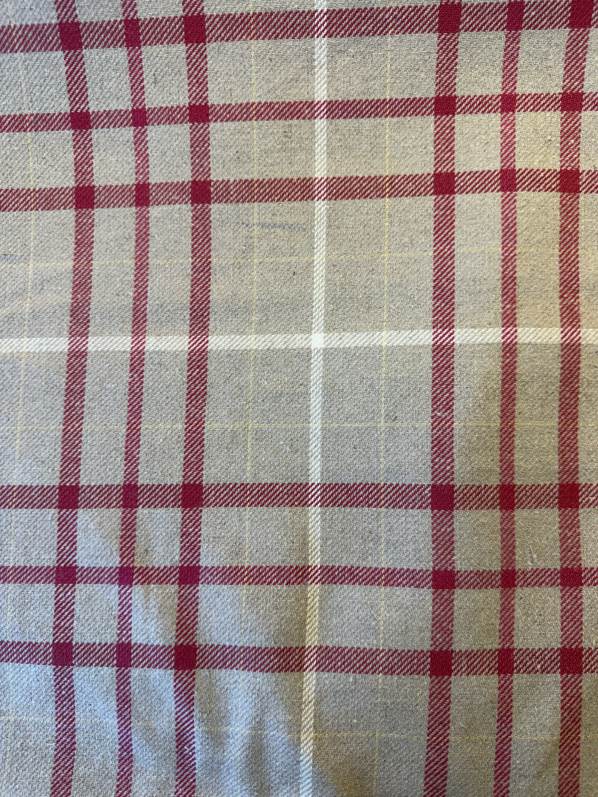Grey Tartan Furnishing Fabric – Red & White Plaid – 140cm Wide