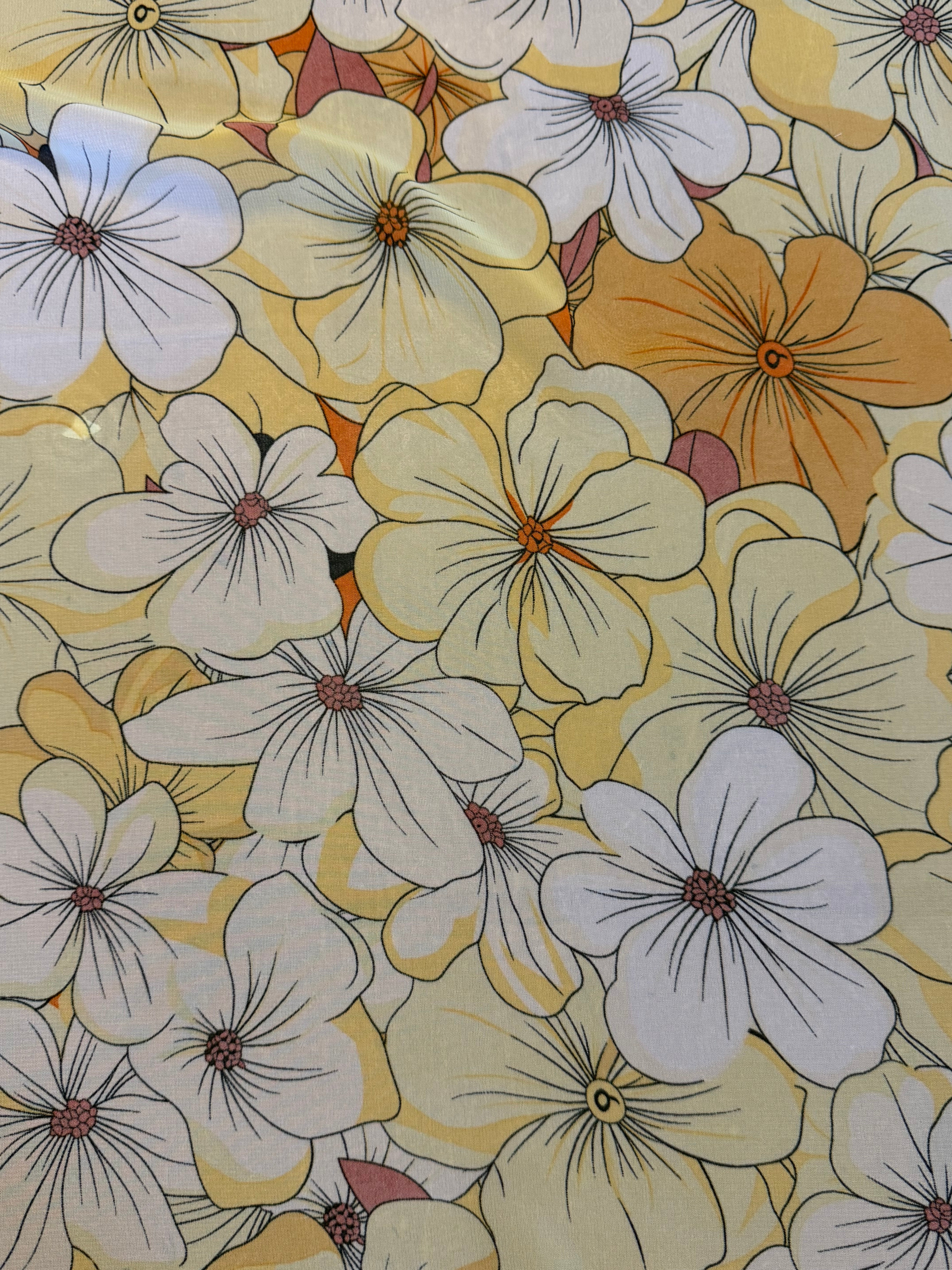 Cream and Yellow Contemporary Floral Chiffon Fabric – 150 cm Wide