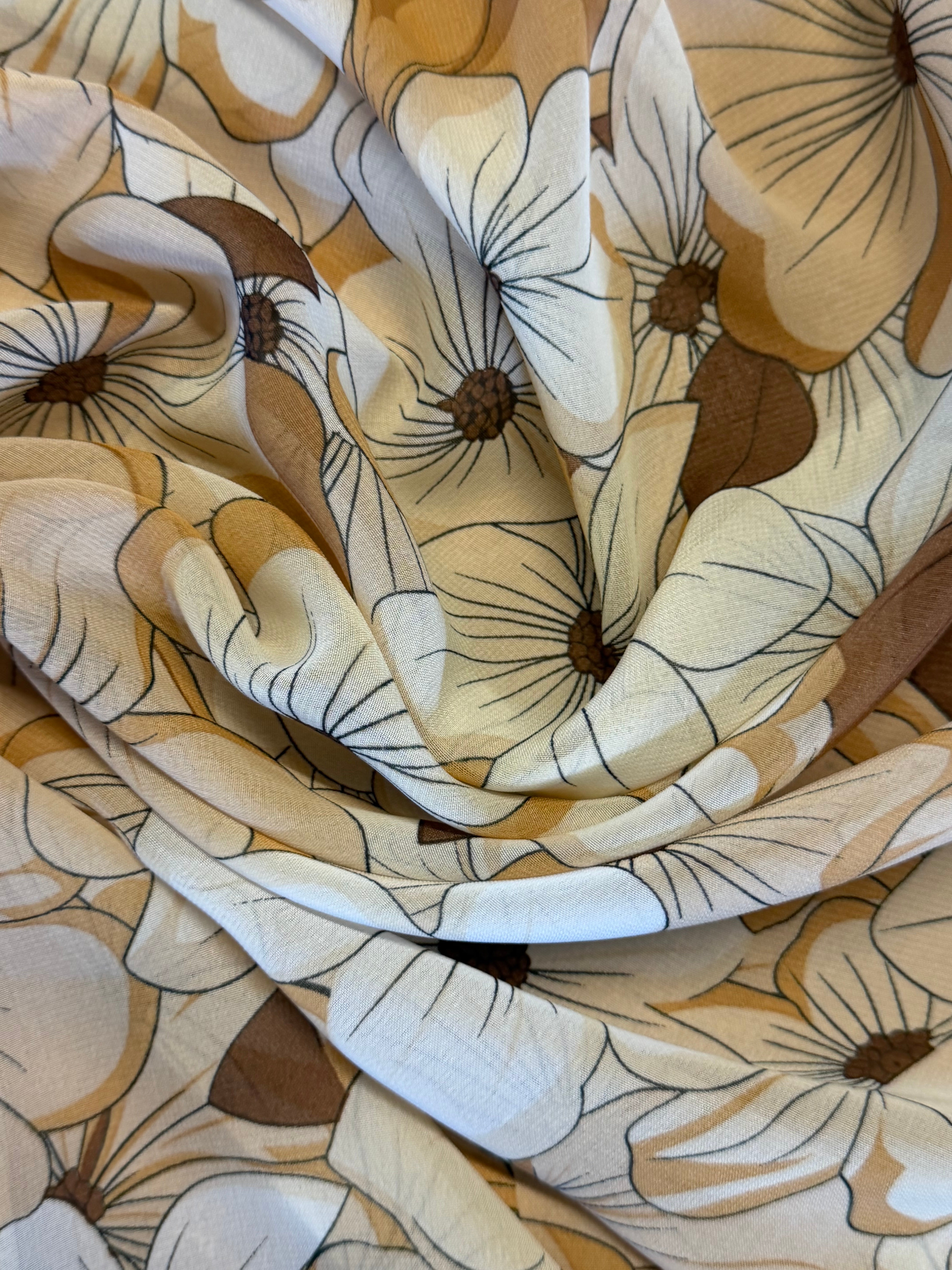 Brown Contemporary Floral Chiffon Fabric – 150 cm Wide