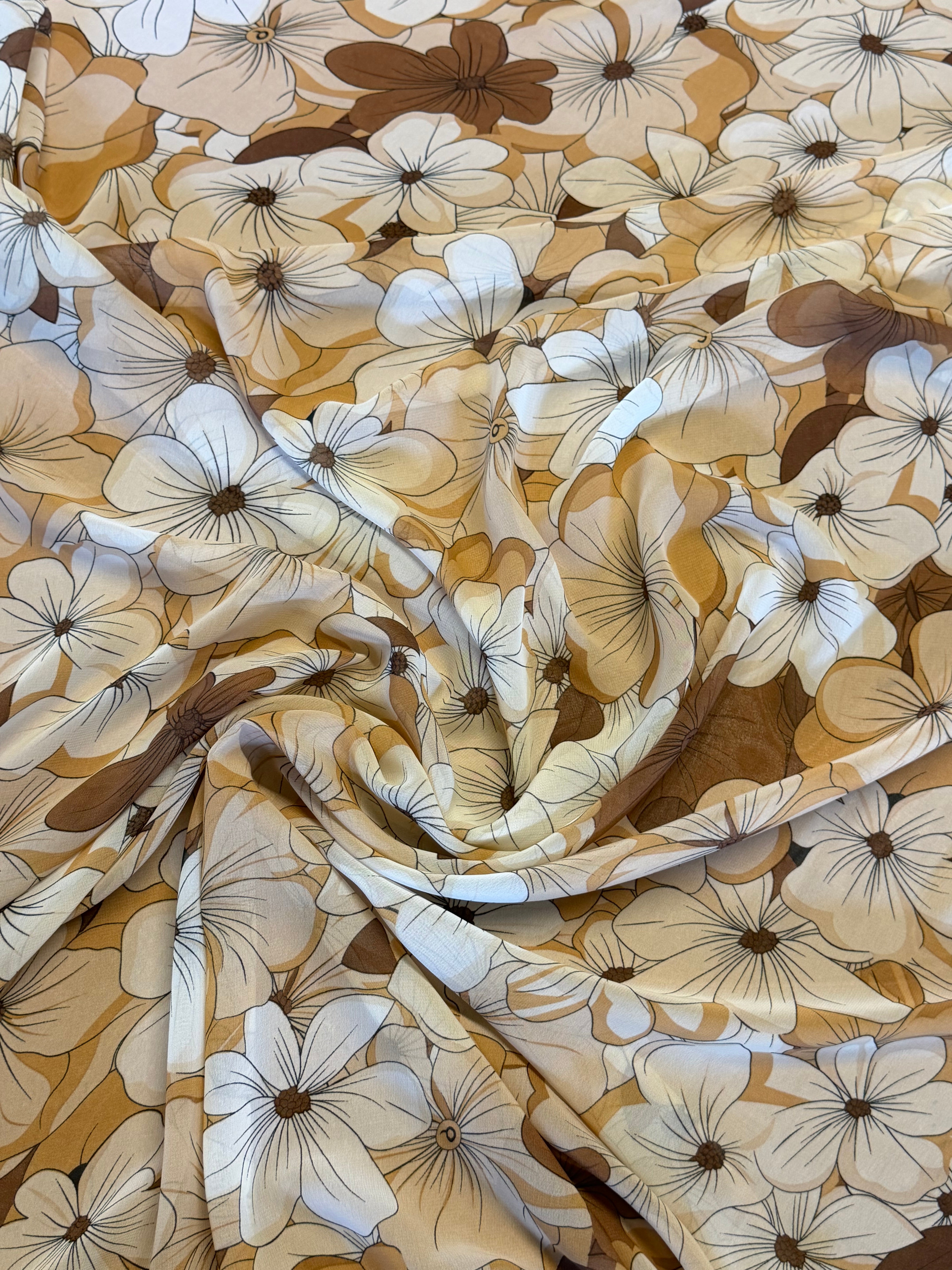 Brown Contemporary Floral Chiffon Fabric – 150 cm Wide