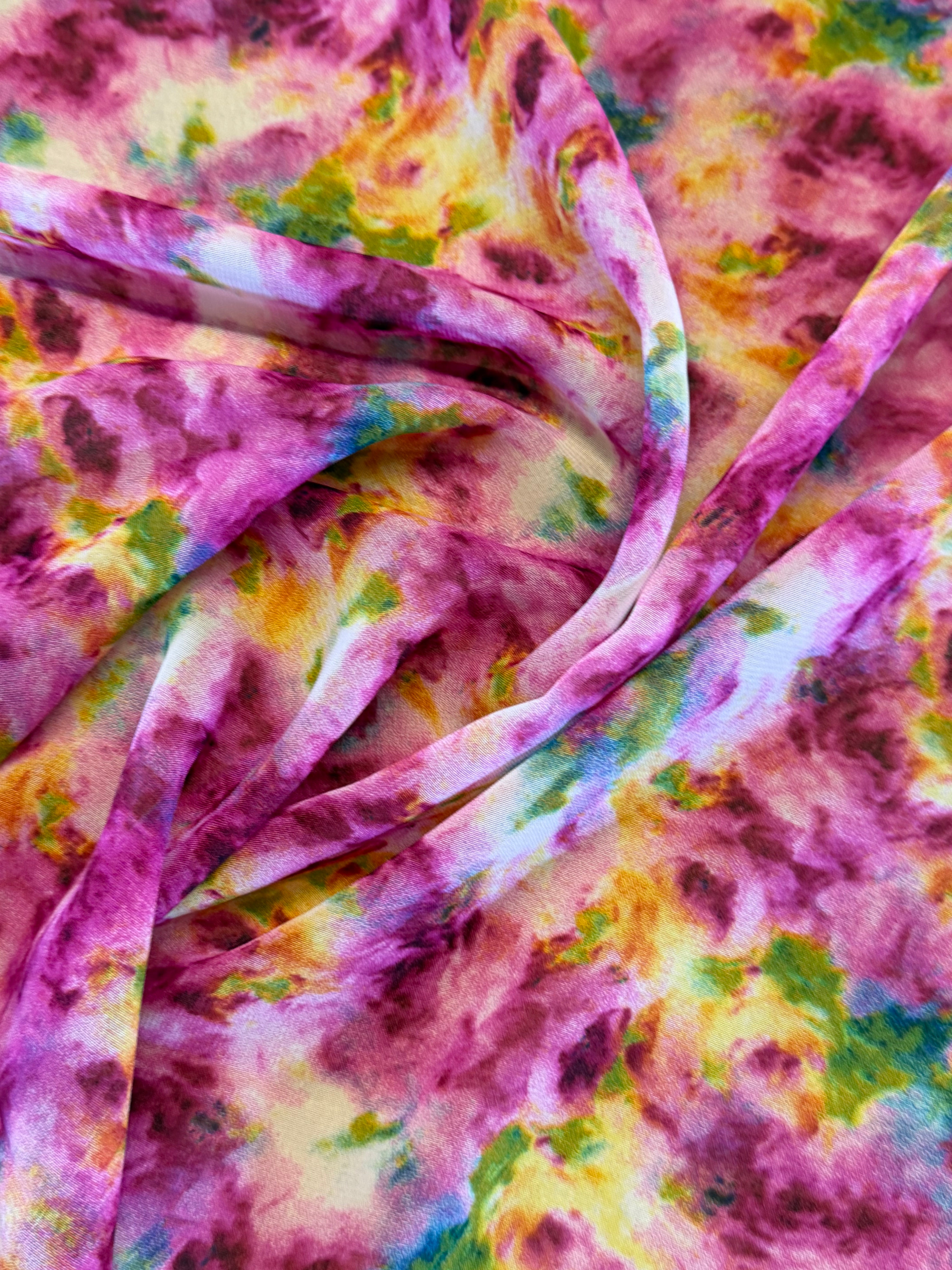 Pink Abstract Modern Floral Polyester Chiffon Fabric