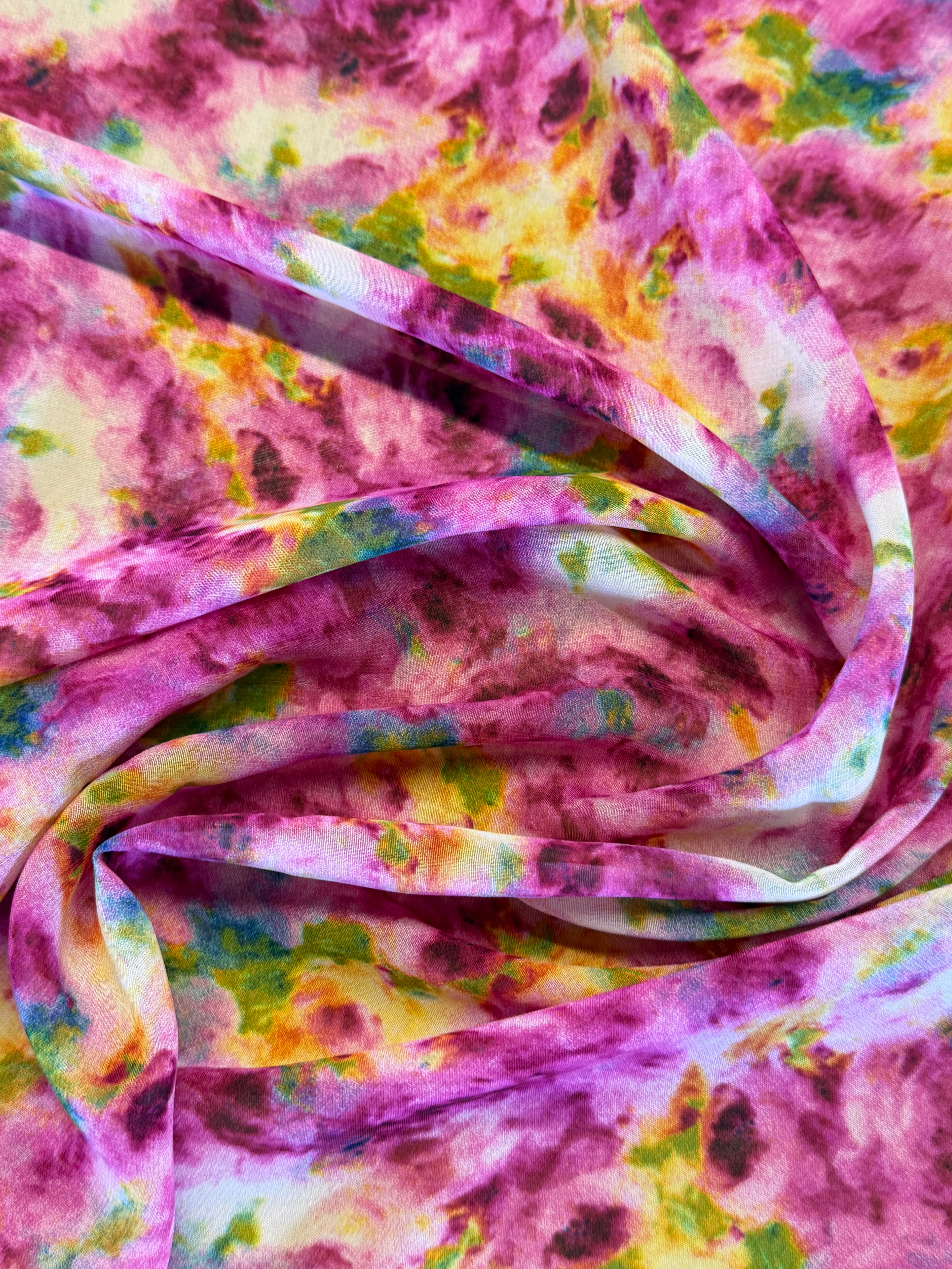 Pink Abstract Modern Floral Polyester Chiffon Fabric