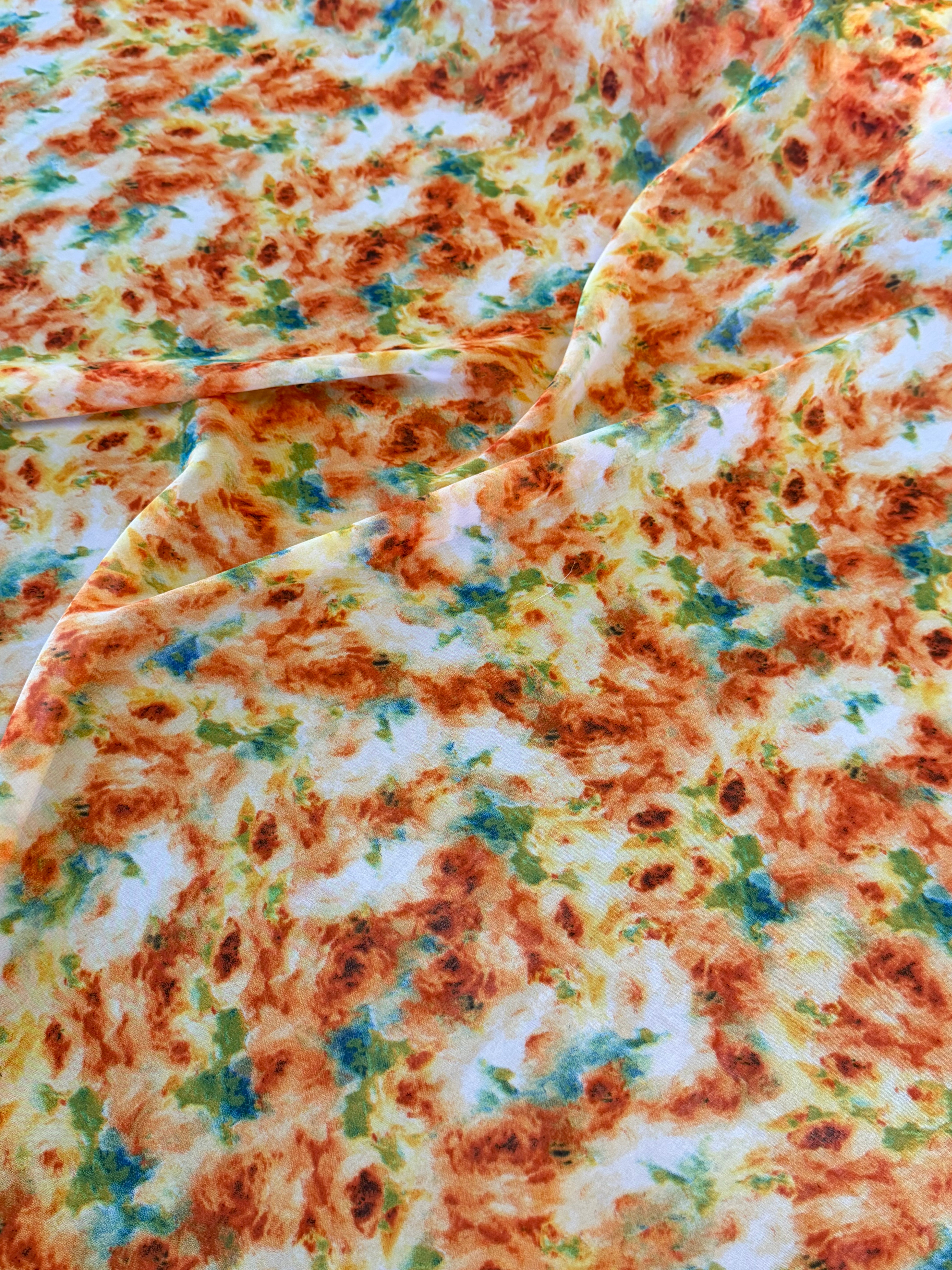 Orange Abstract Modern Floral Polyester Chiffon Fabric