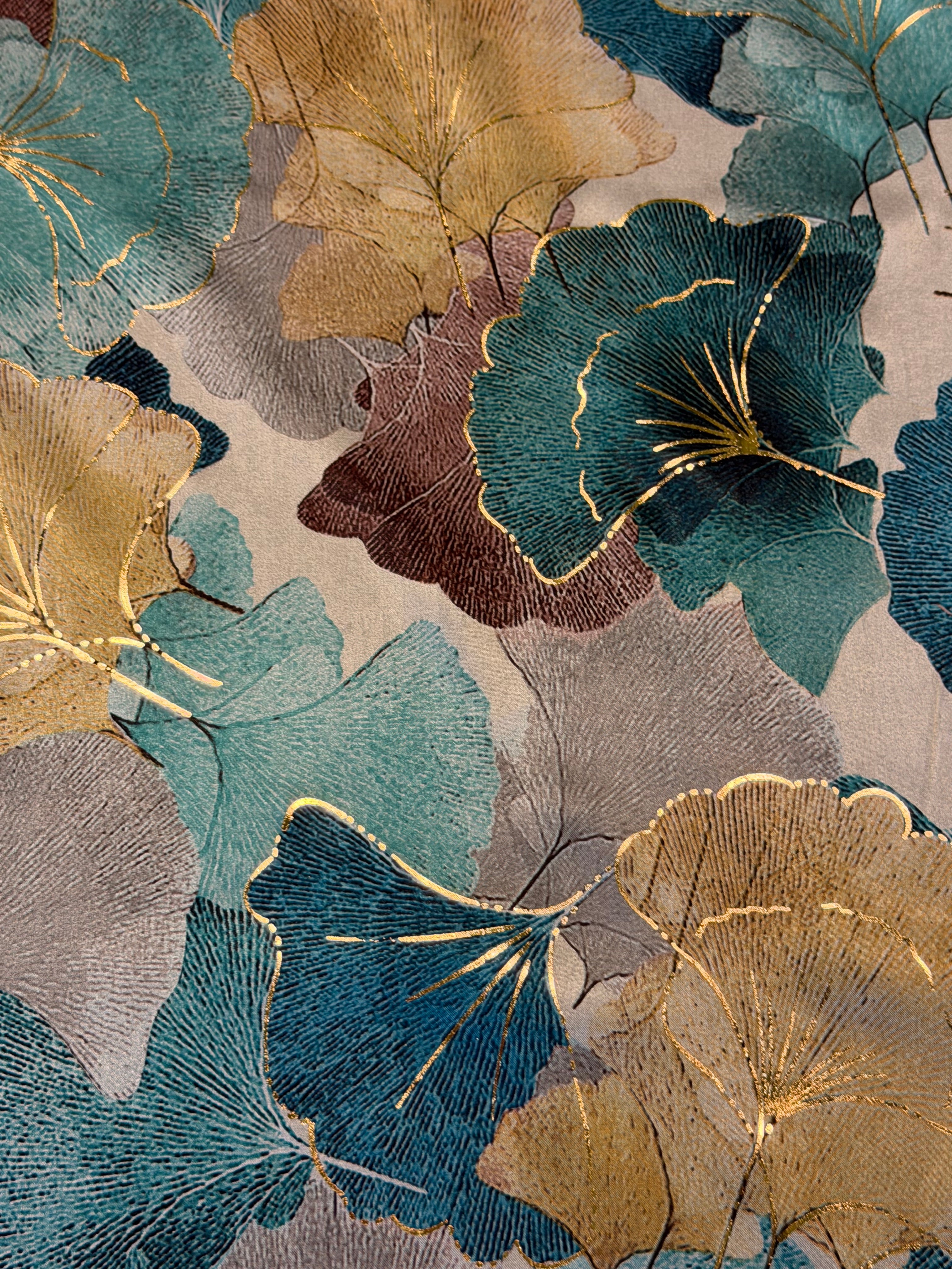 Turquoise and Gold Armani Style Satin with Gold Metallic