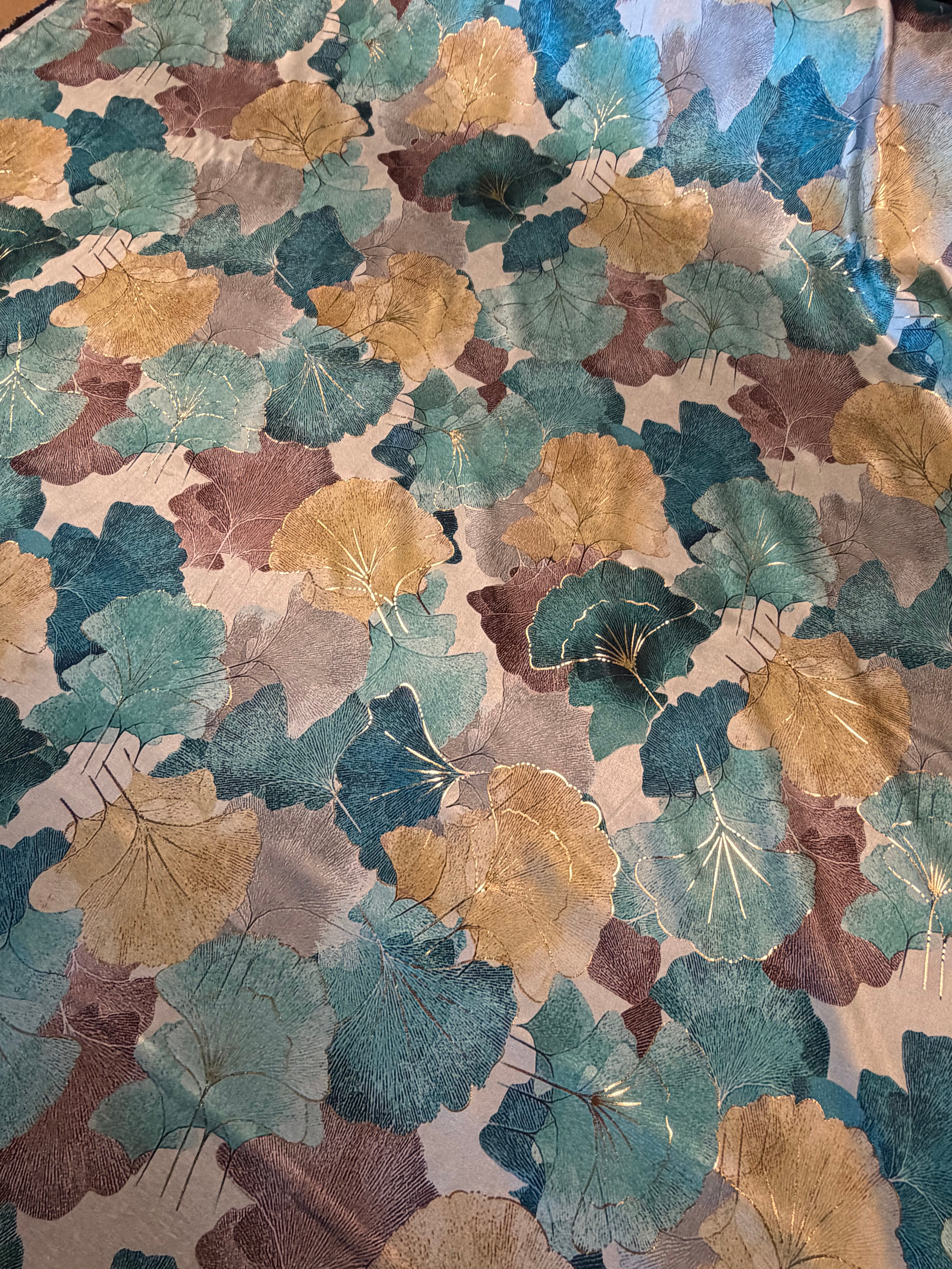 Turquoise and Gold Armani Style Satin with Gold Metallic