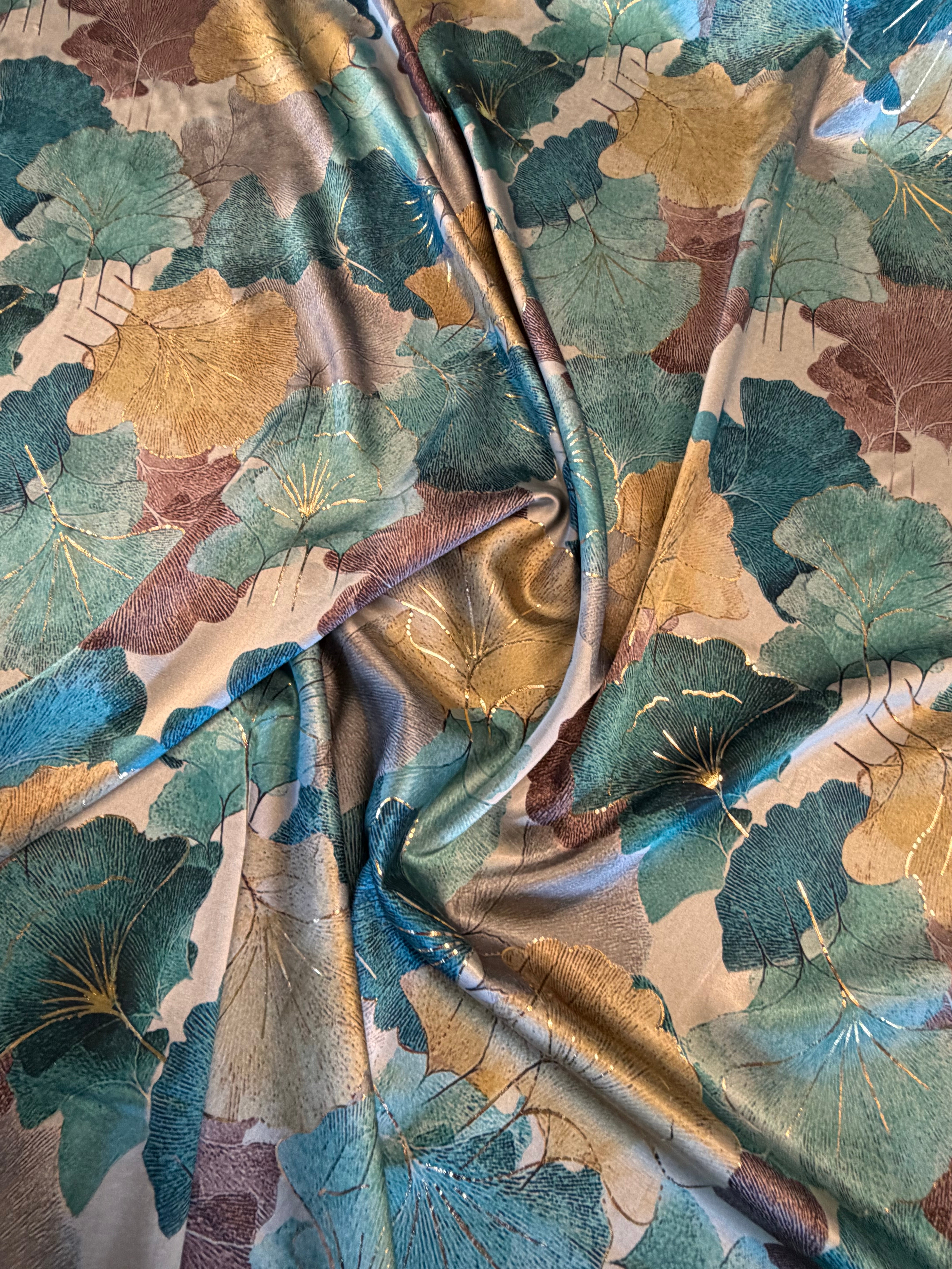 Turquoise and Gold Armani Style Satin with Gold Metallic