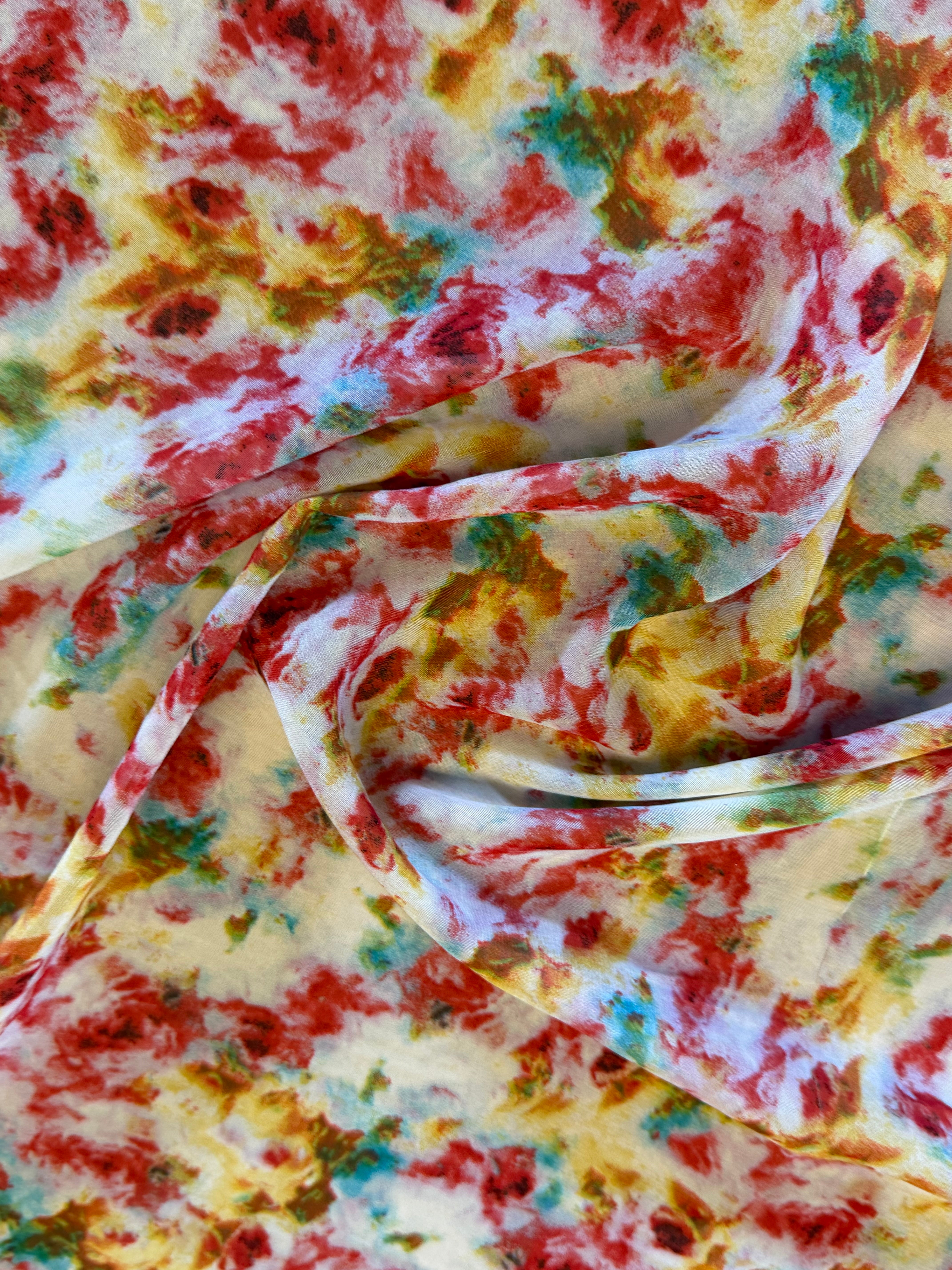 Red on white Abstract Modern Floral Polyester Chiffon Fabric