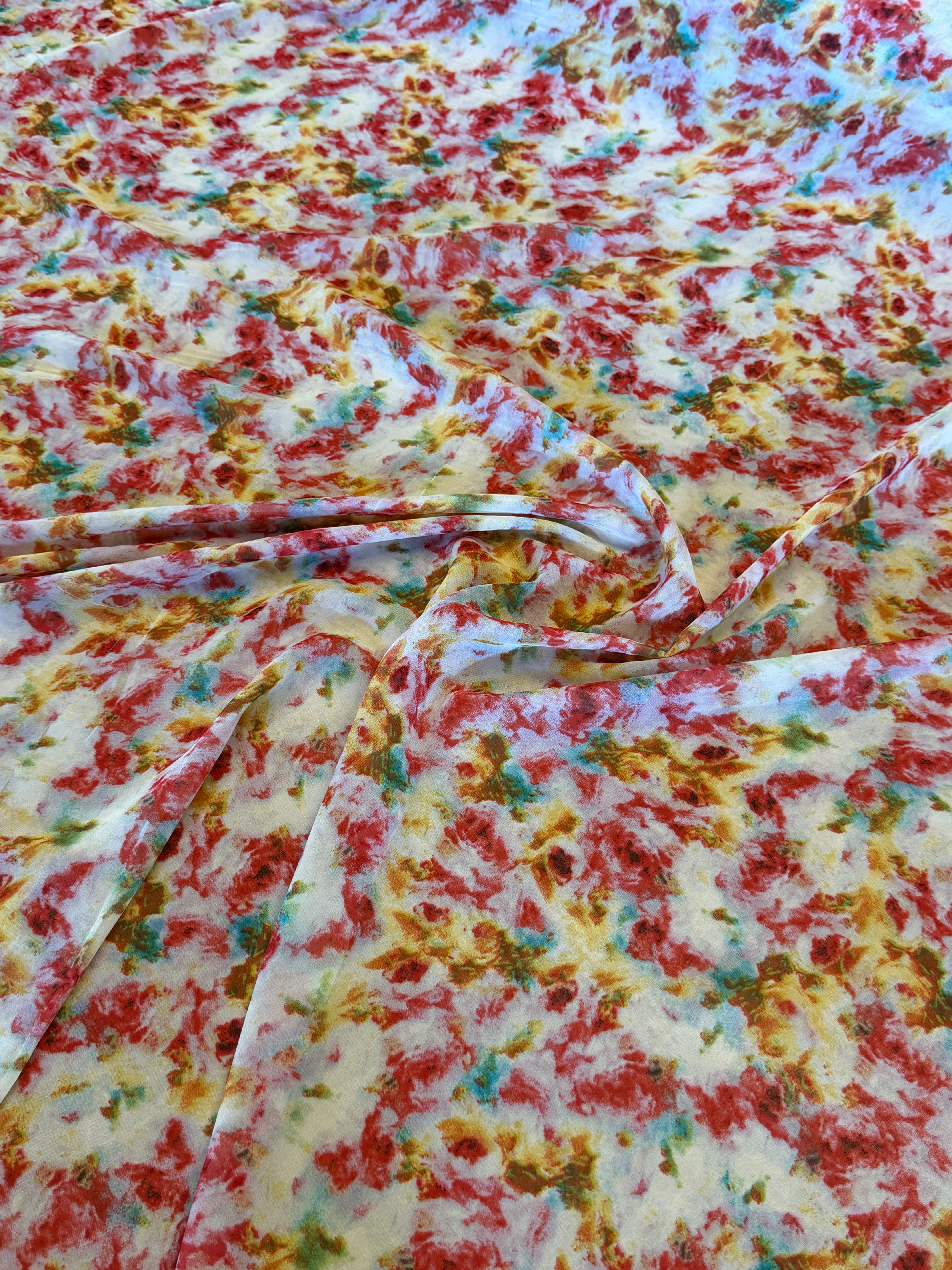 Red on white Abstract Modern Floral Polyester Chiffon Fabric