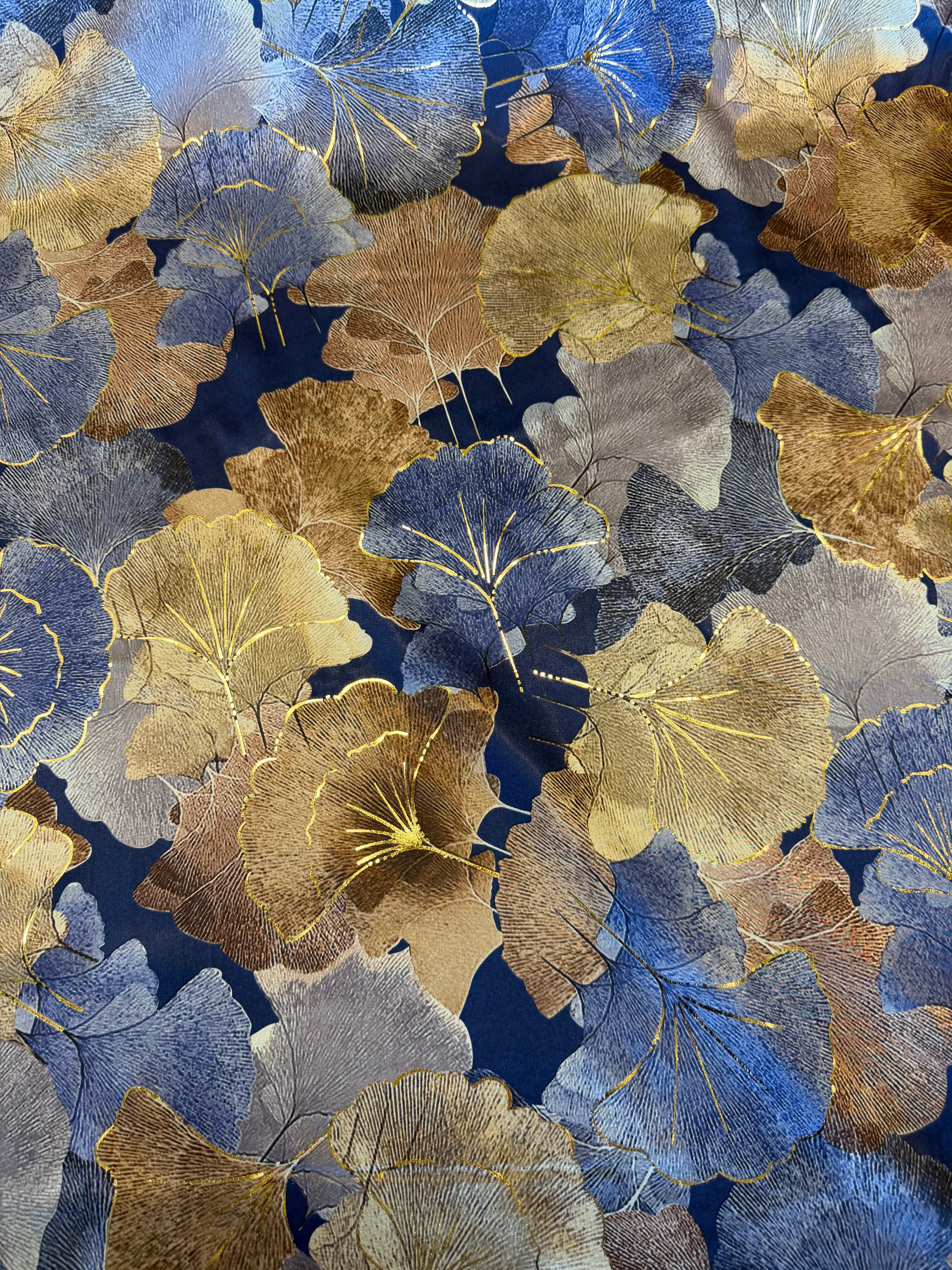 Blue and Gold Armani Style Satin with Gold Metallic