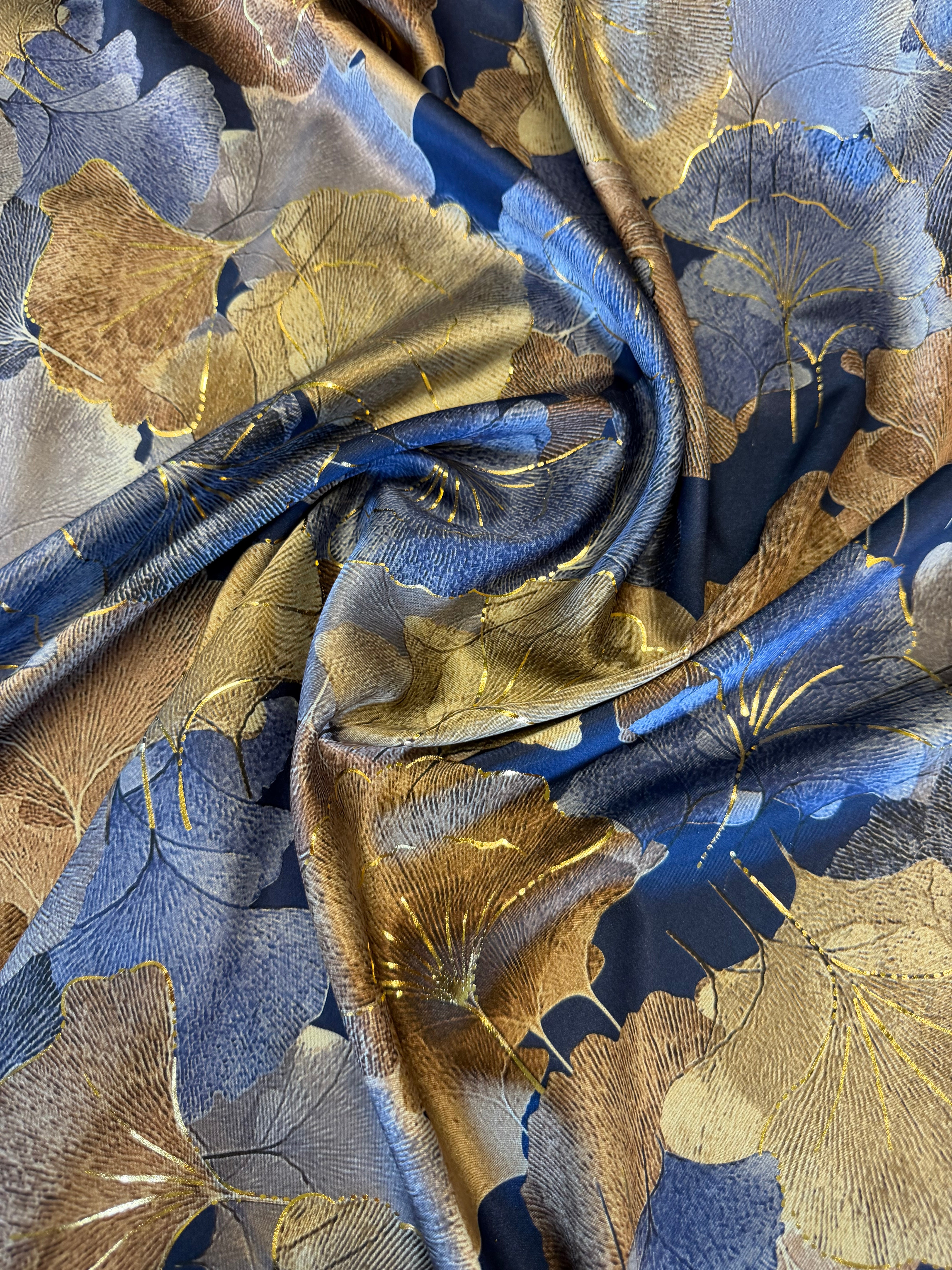 Blue and Gold Armani Style Satin with Gold Metallic