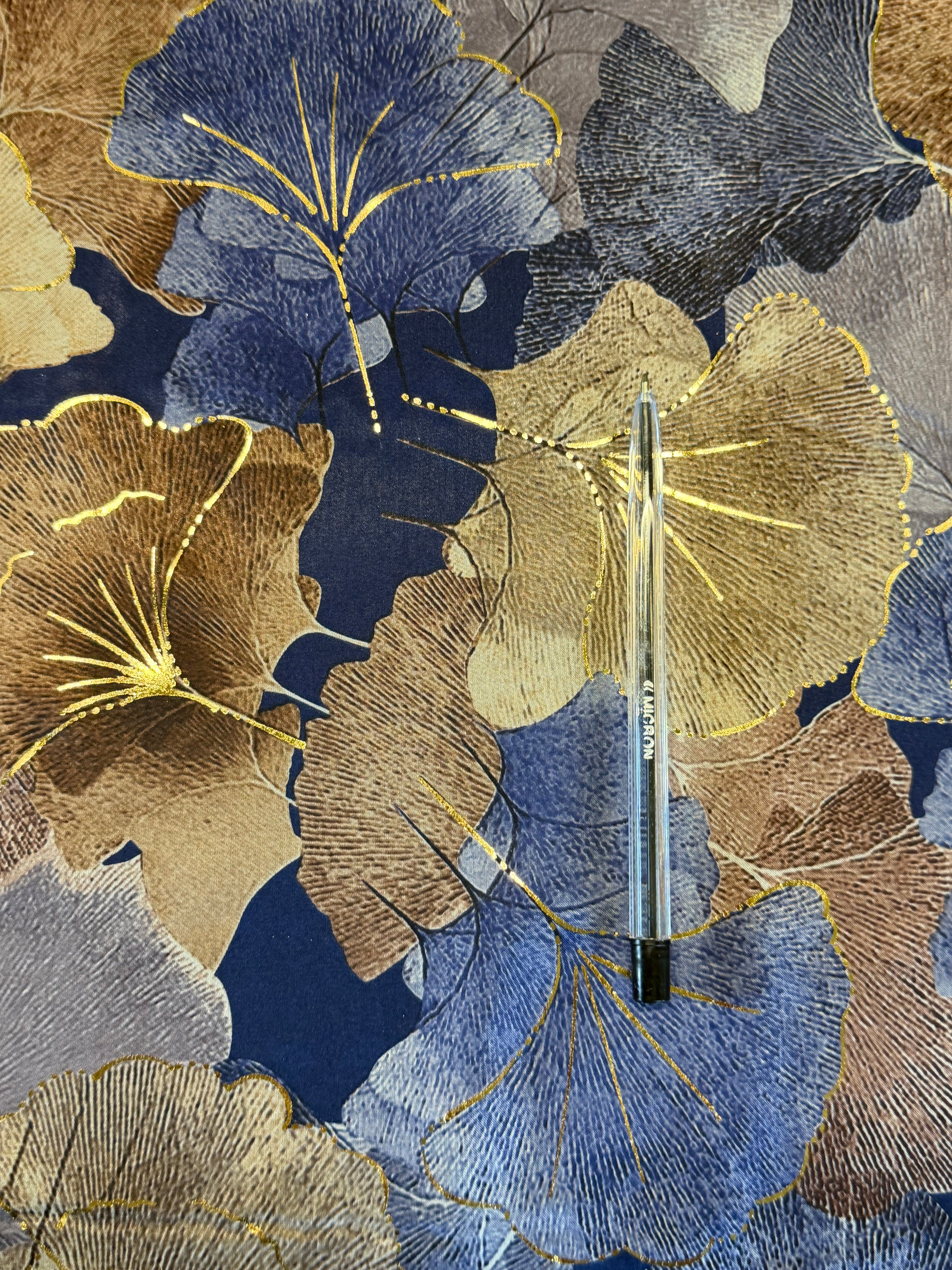 Blue and Gold Armani Style Satin with Gold Metallic