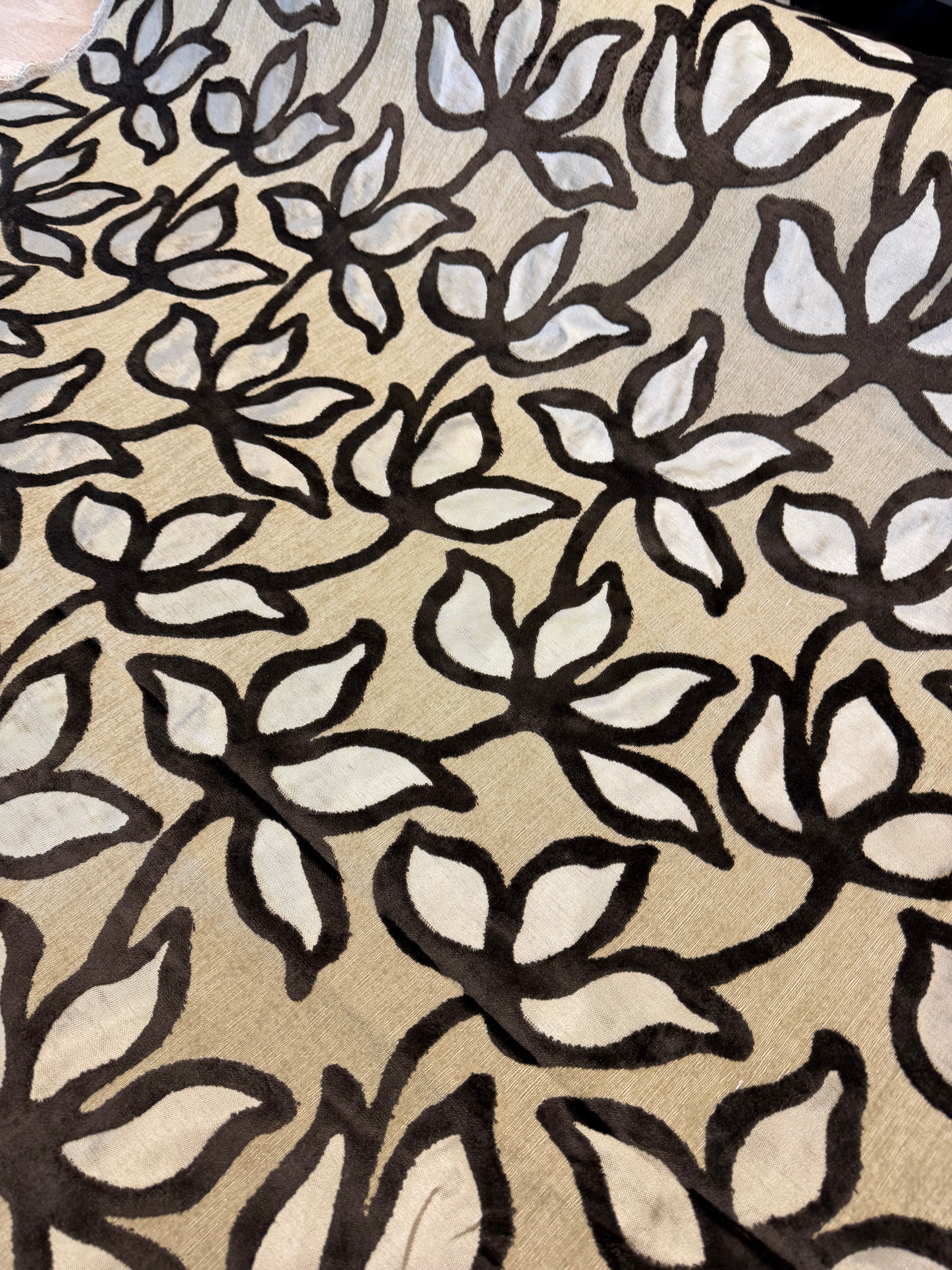 Contemporary Floral Furnishing Fabric – Brown & Cream on Beige | Heavyweight 150cm Wide