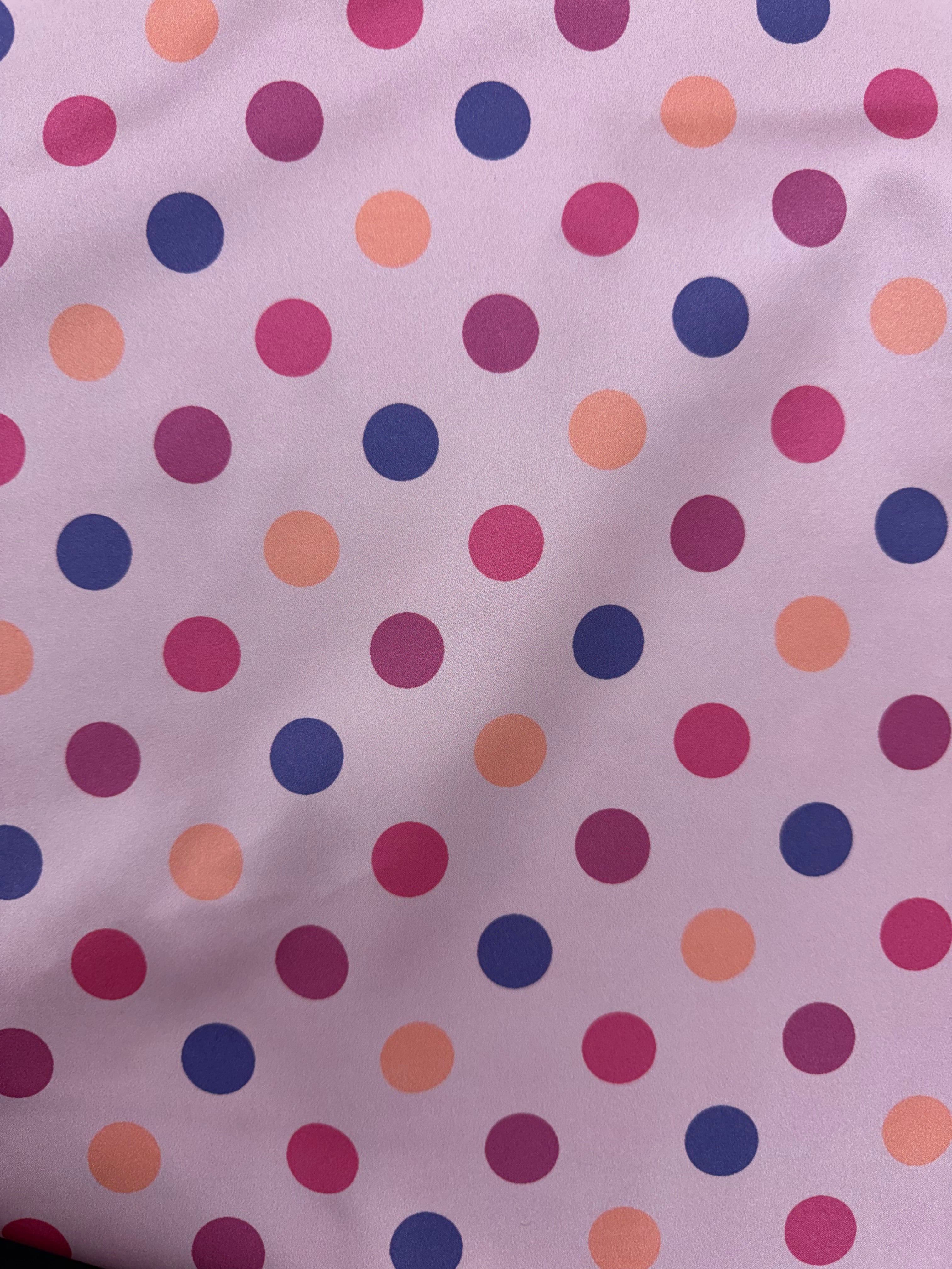 Italian Pink Stretch Polyester Satin – Polka Dot Print – 140 cm Wide