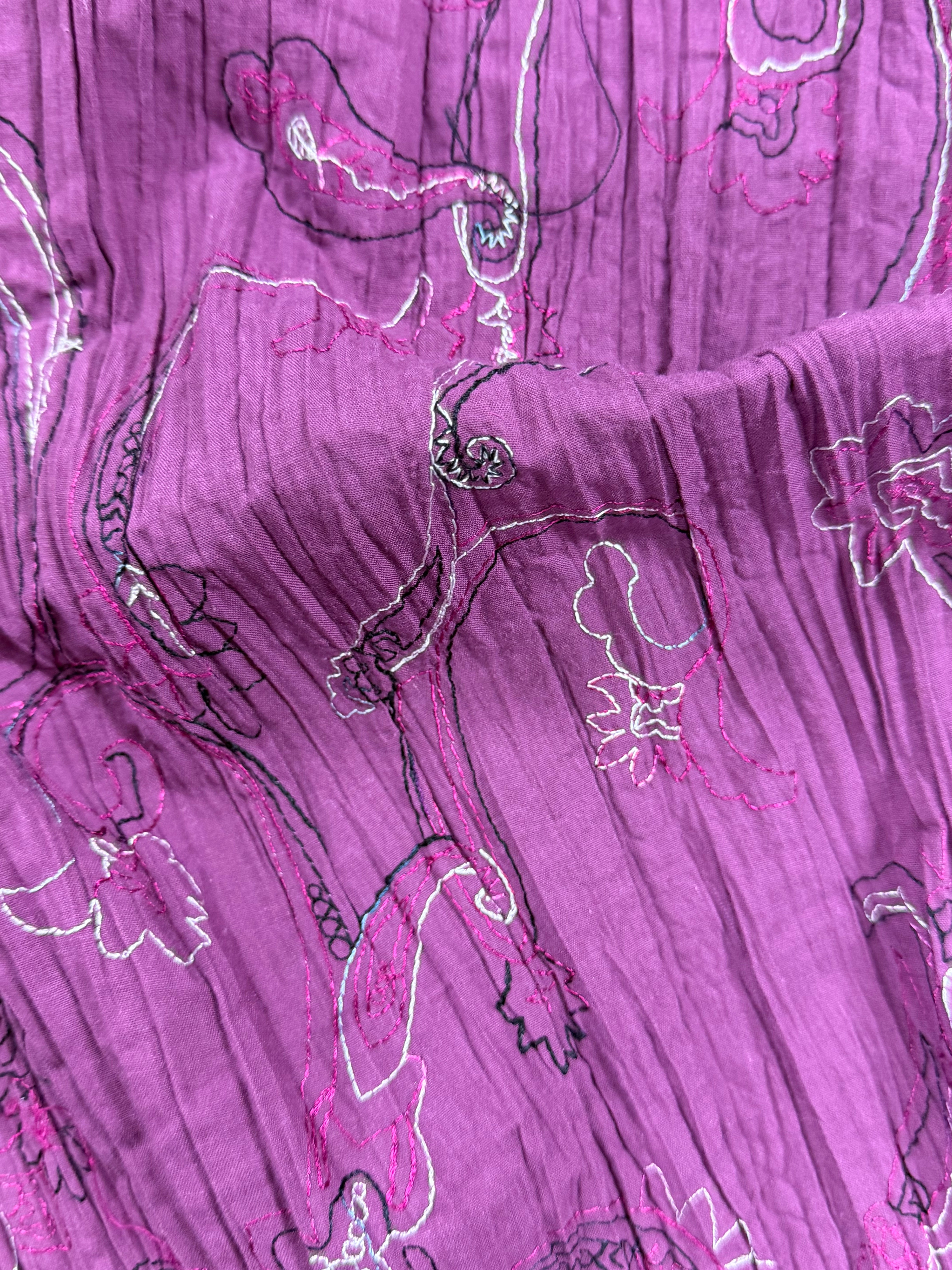 Purple Pleated Embroidered Fabric – 60% Cotton – 130 cm Wide