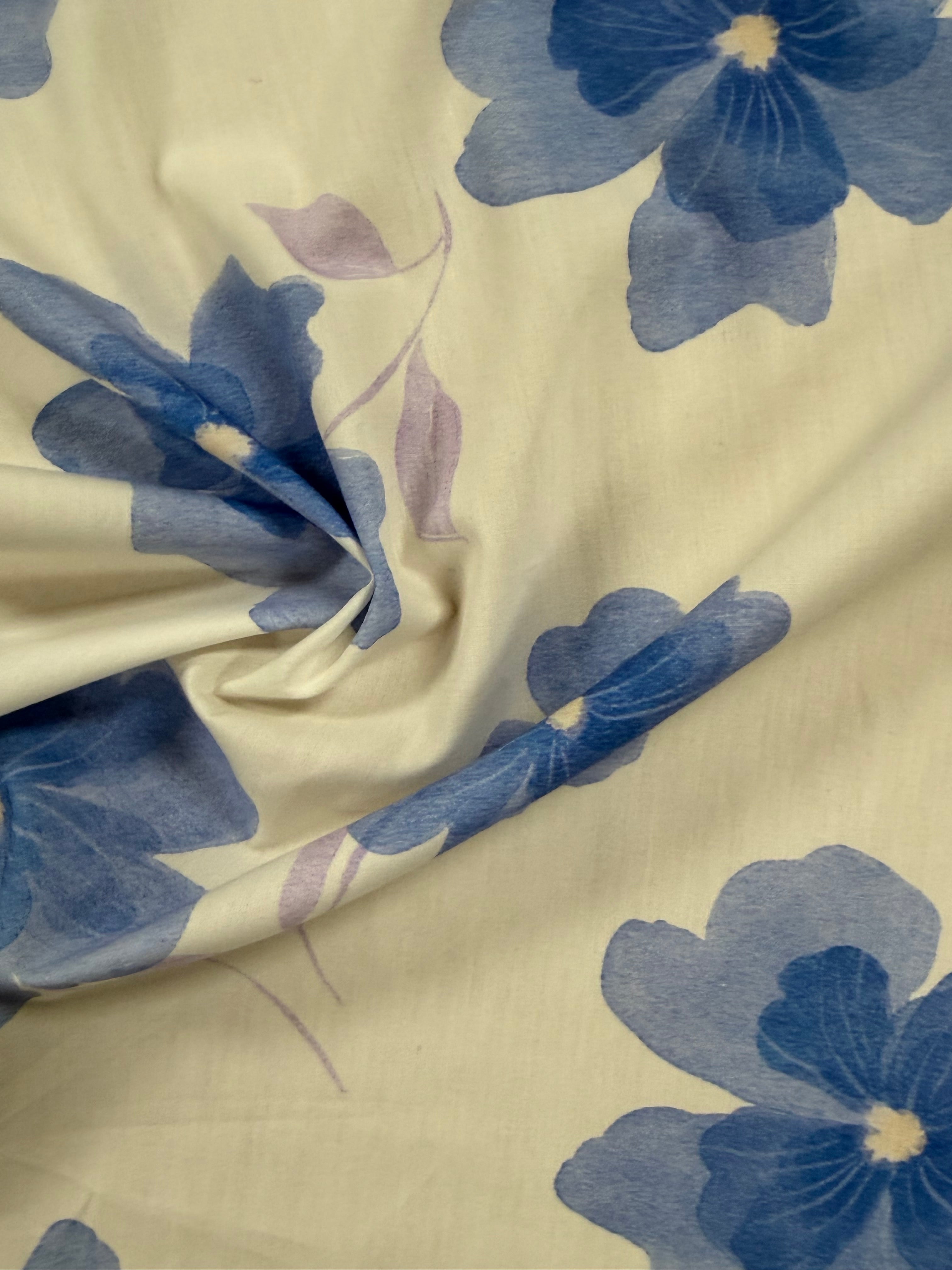 Blue Floral Cotton Fabric – 100% Cotton – 150 cm Wide