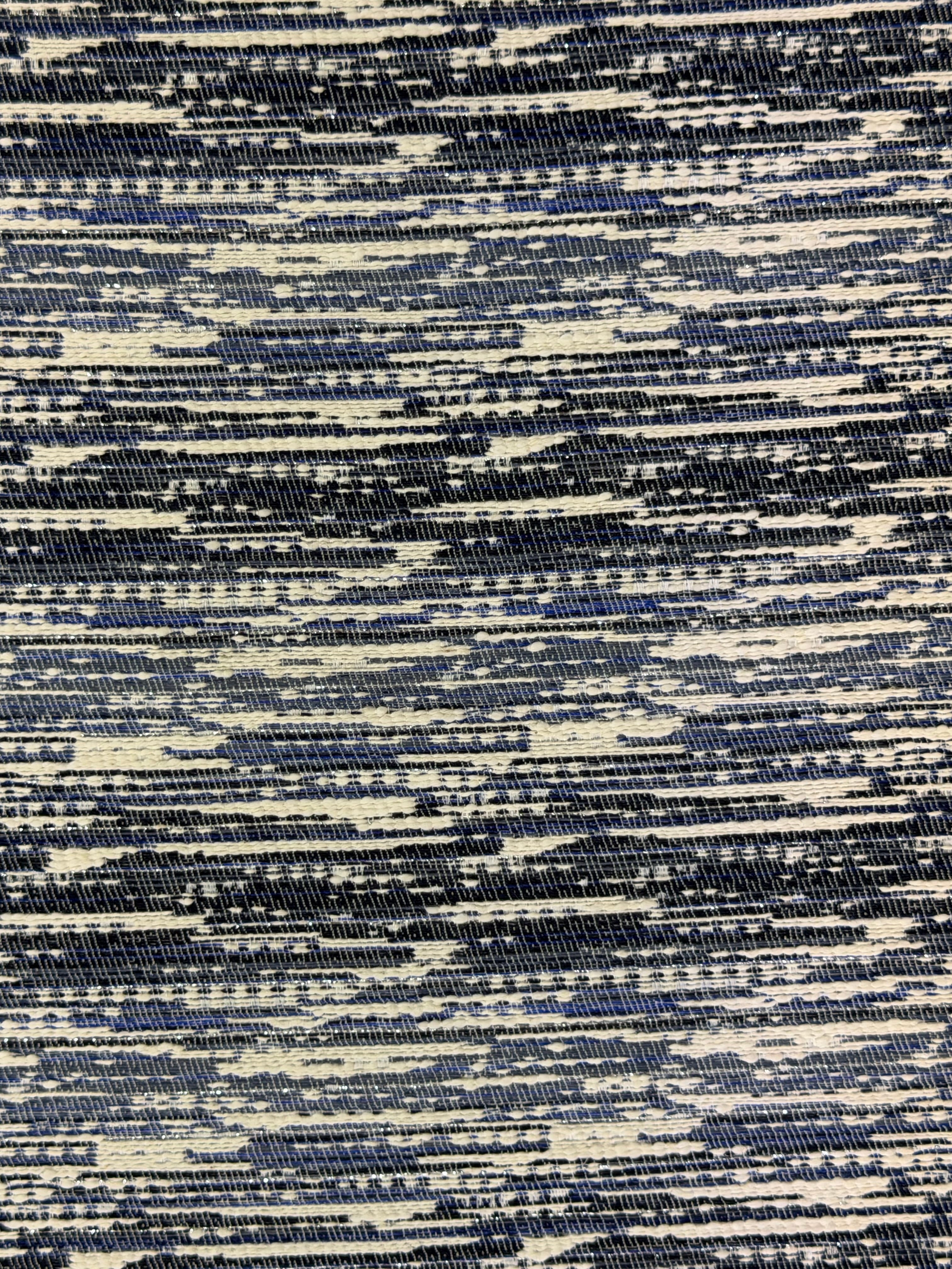 Contemporary Indigo & Ivory Lurex Fabric – 146 cm Wide