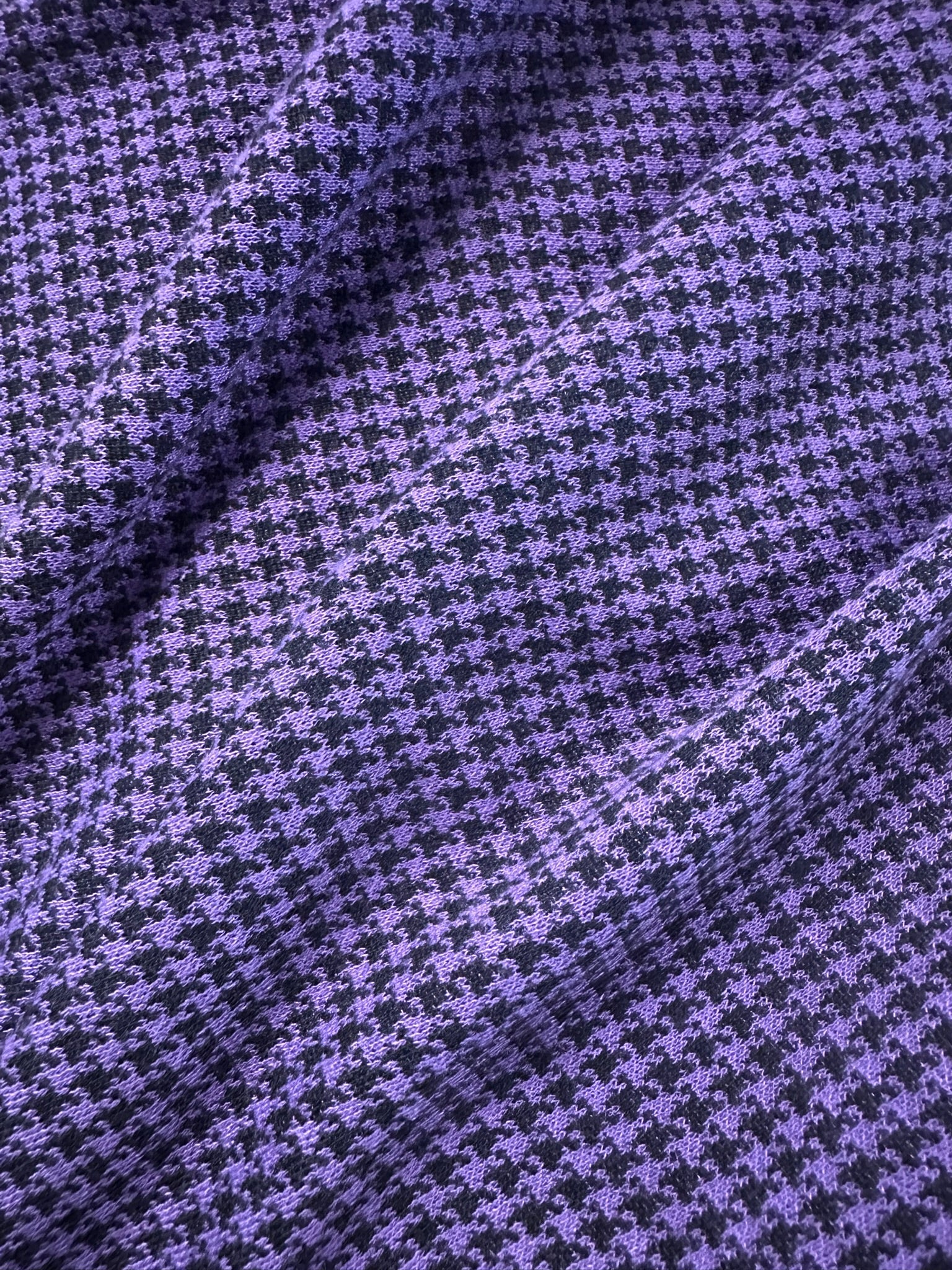 Purple & Black Houndstooth dressmaking Fabric – Sleek & Stretchy