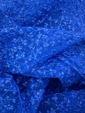 Cobalt Blue Embroidered Lace Fabric with Metallic Thread – Delicate Floral Design