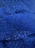 Cobalt Blue Embroidered Lace Fabric with Metallic Thread – Delicate Floral Design