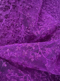 Magenta Embroidered Lace Fabric with Metallic Thread – Delicate Floral Design