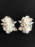 Ivory 15cm Long Double Flower Applique. Sold as Pairs