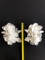 Ivory 15cm Long Double Flower Applique. Sold as Pairs