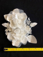 Ivory 15cm Long Double Flower Applique. Sold as Pairs