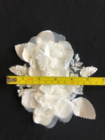 Ivory 15cm Long Double Flower Applique. Sold as Pairs